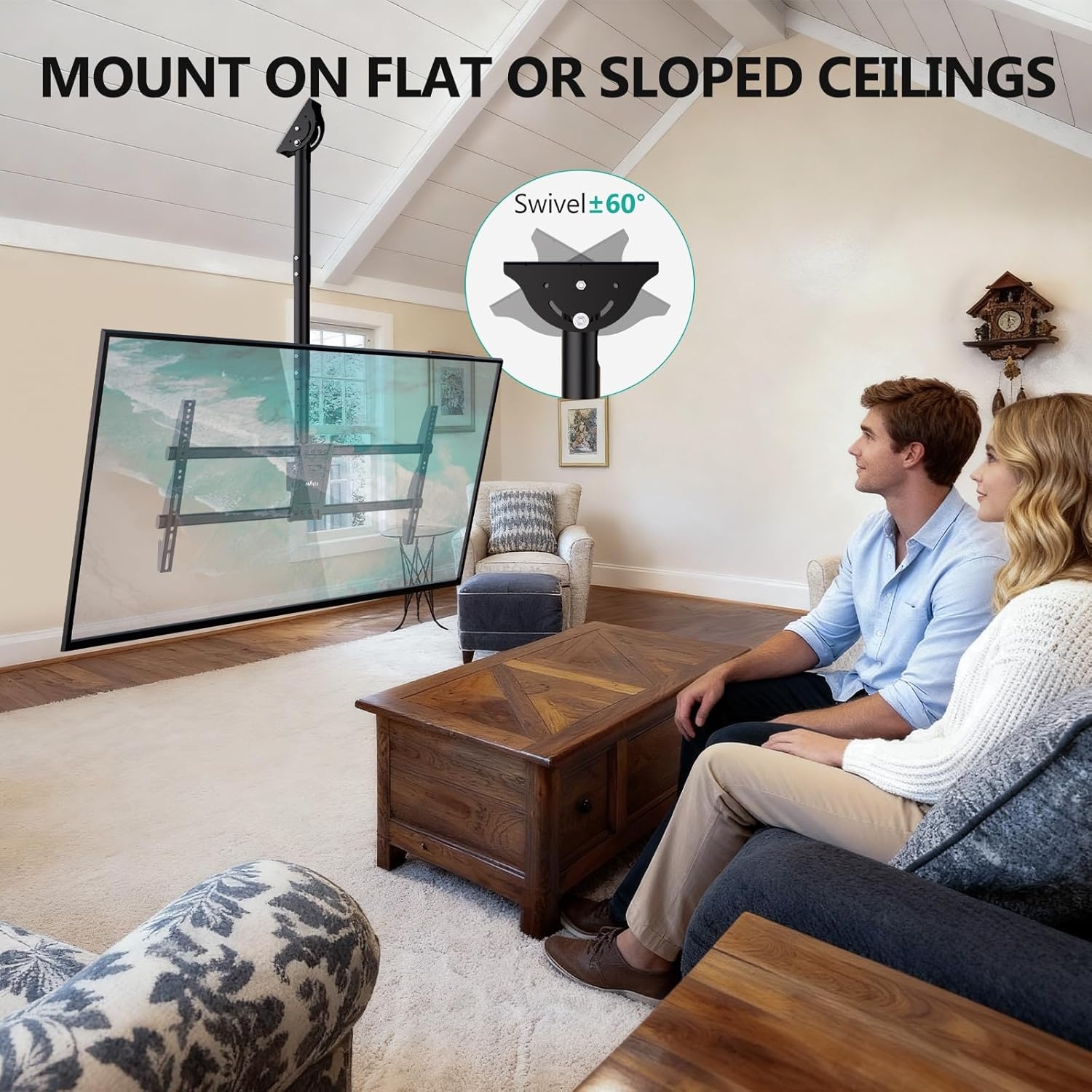 image:imageWALI Ceiling TV Mount for 2665 Inch LCD LED OLED 4K TVs Hanging Pole Ceiling Mount TV Bracket Up Down TV Ceiling Mounts for Gym Patio Gazebo up to 110 lbs Max VESA 400x400mm CM2665 Black800x400mm