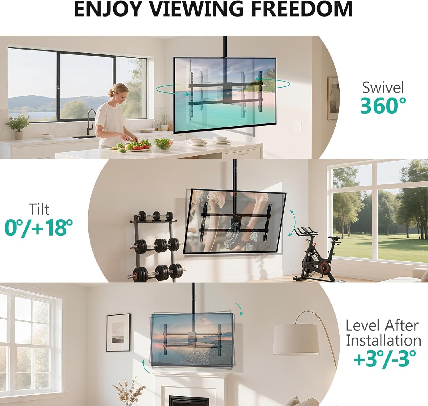 image:imageWALI Ceiling TV Mount for 2665 Inch LCD LED OLED 4K TVs Hanging Pole Ceiling Mount TV Bracket Up Down TV Ceiling Mounts for Gym Patio Gazebo up to 110 lbs Max VESA 400x400mm CM2665 Black800x400mm