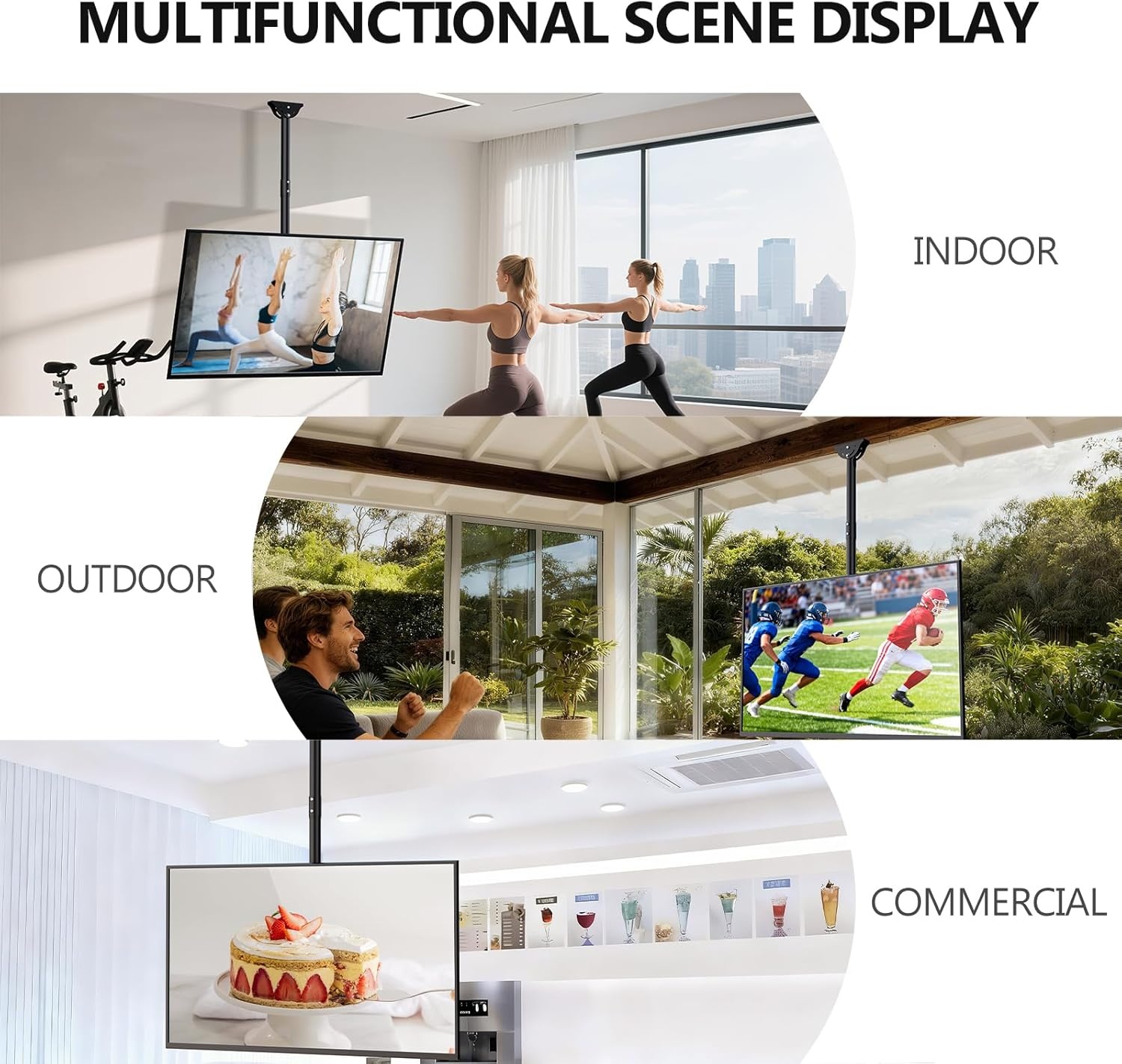 image:imageWALI Ceiling TV Mount for 2665 Inch LCD LED OLED 4K TVs Hanging Pole Ceiling Mount TV Bracket Up Down TV Ceiling Mounts for Gym Patio Gazebo up to 110 lbs Max VESA 400x400mm CM2665 Black800x400mm