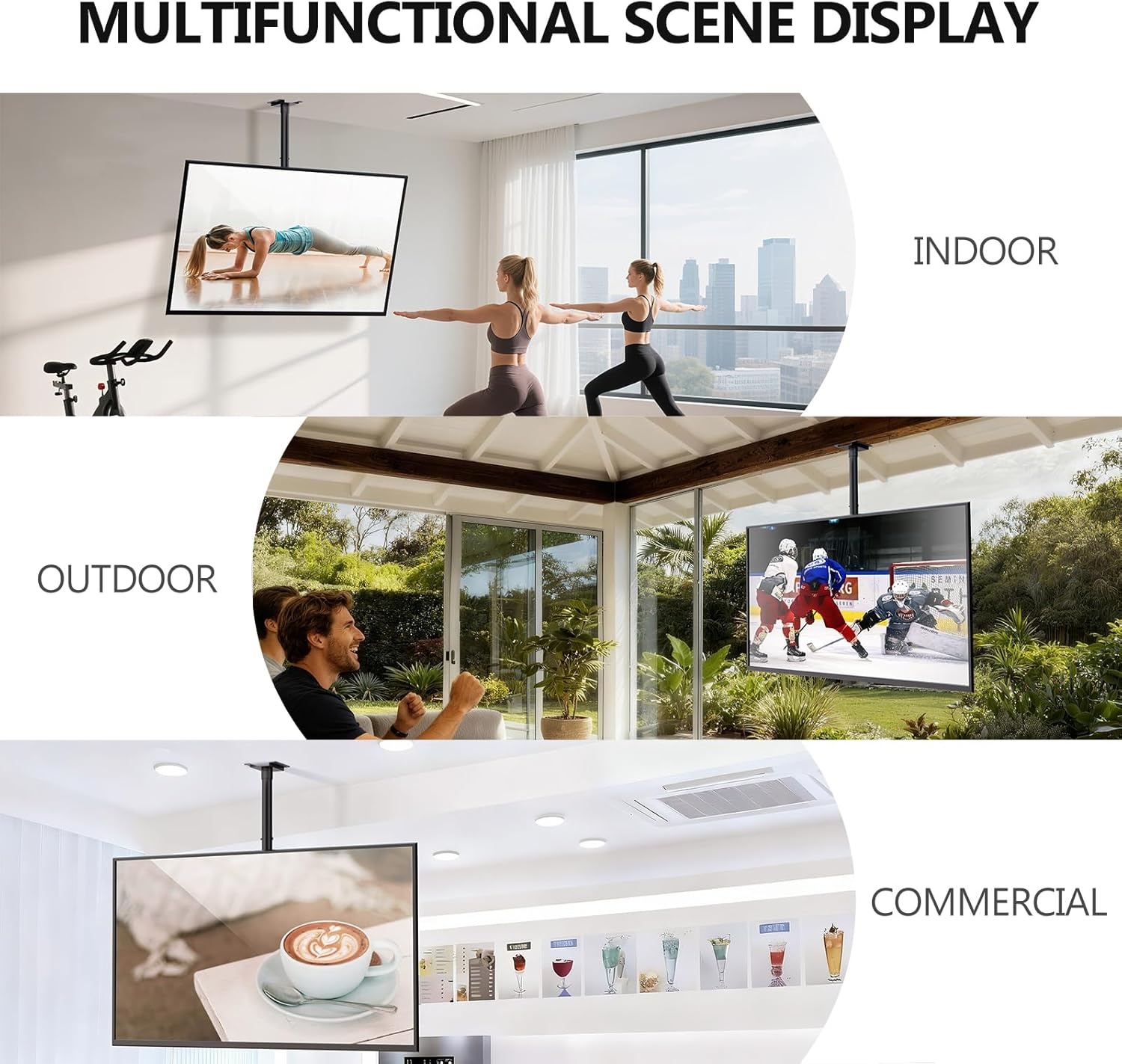 image:imageWALI Ceiling TV Mount for 2665 Inch LCD LED OLED 4K TVs Hanging Pole Ceiling Mount TV Bracket Up Down TV Ceiling Mounts for Gym Patio Gazebo up to 110 lbs Max VESA 400x400mm CM2665 Black800x400mm