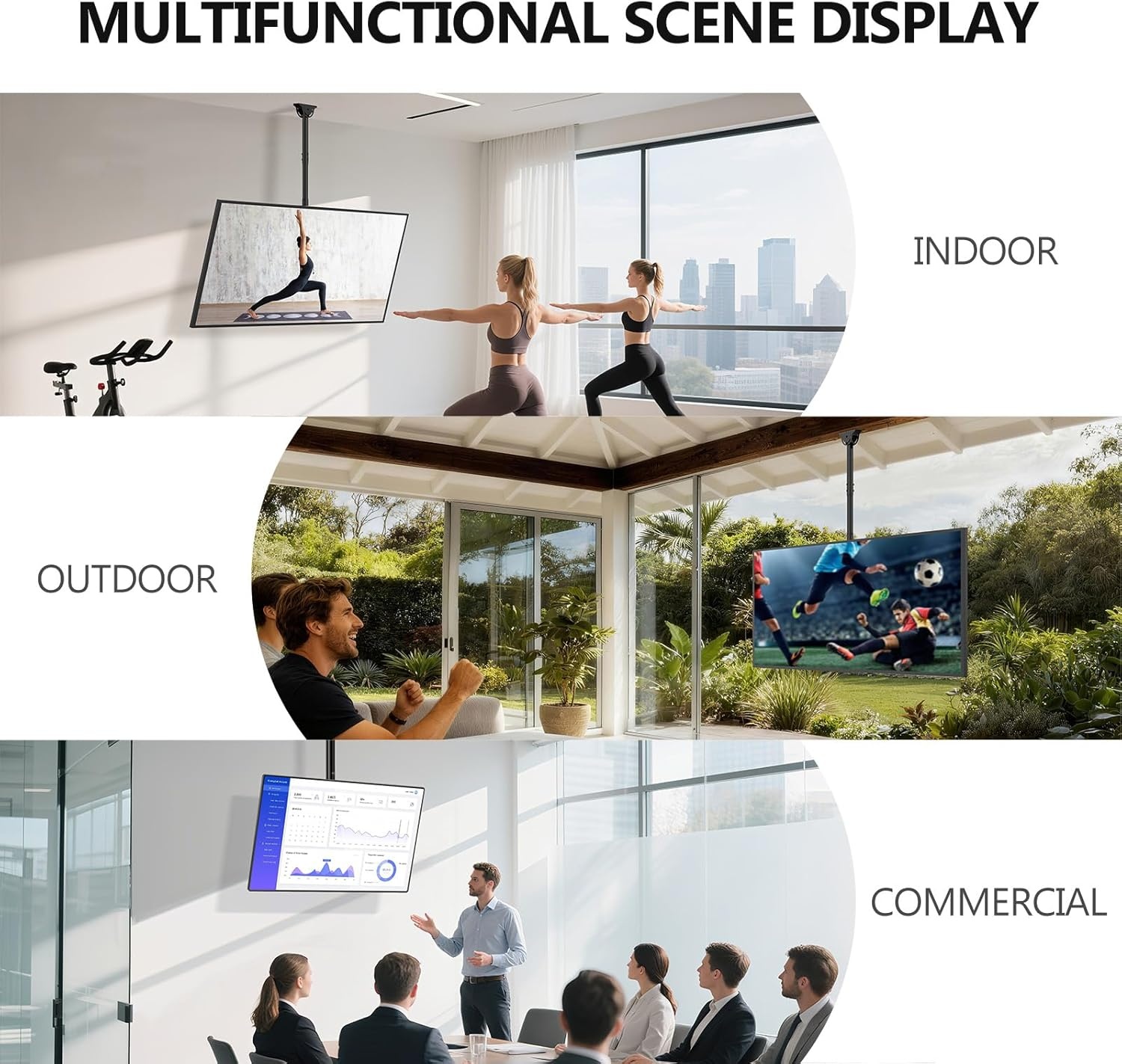 image:imageWALI Ceiling TV Mount for 2665 Inch LCD LED OLED 4K TVs Hanging Pole Ceiling Mount TV Bracket Up Down TV Ceiling Mounts for Gym Patio Gazebo up to 110 lbs Max VESA 400x400mm CM2665 Black800x400mm