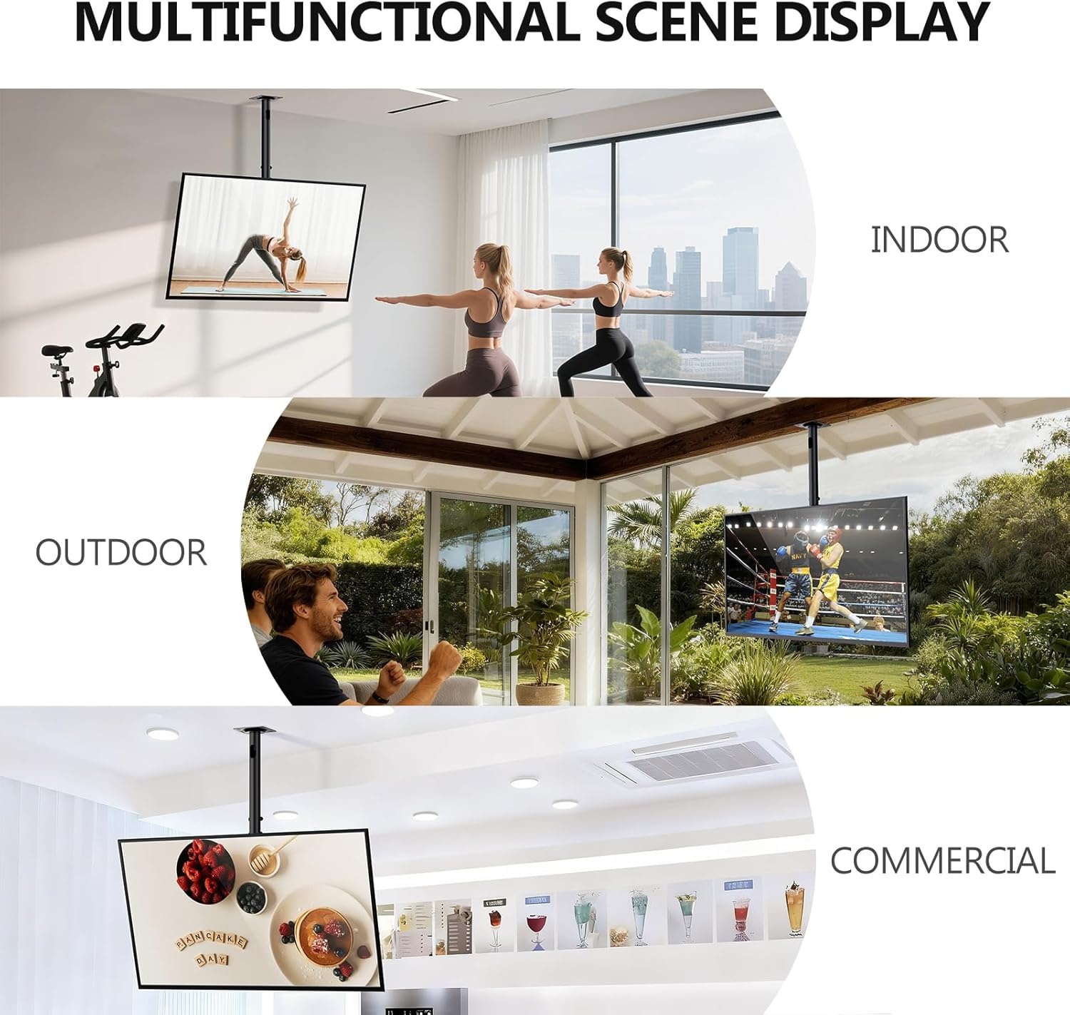 image:imageWALI Ceiling TV Mount for 2665 Inch LCD LED OLED 4K TVs Hanging Pole Ceiling Mount TV Bracket Up Down TV Ceiling Mounts for Gym Patio Gazebo up to 110 lbs Max VESA 400x400mm CM2665 Black200x200mm