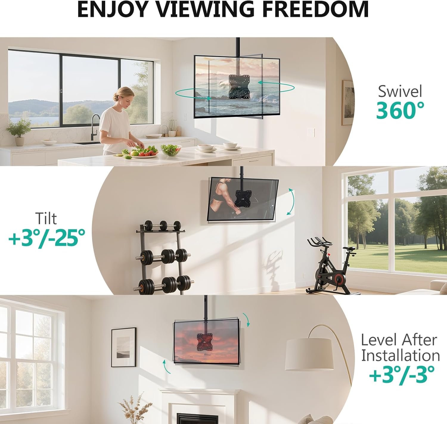 image:imageWALI Ceiling TV Mount for 2665 Inch LCD LED OLED 4K TVs Hanging Pole Ceiling Mount TV Bracket Up Down TV Ceiling Mounts for Gym Patio Gazebo up to 110 lbs Max VESA 400x400mm CM2665 Black200x200mm
