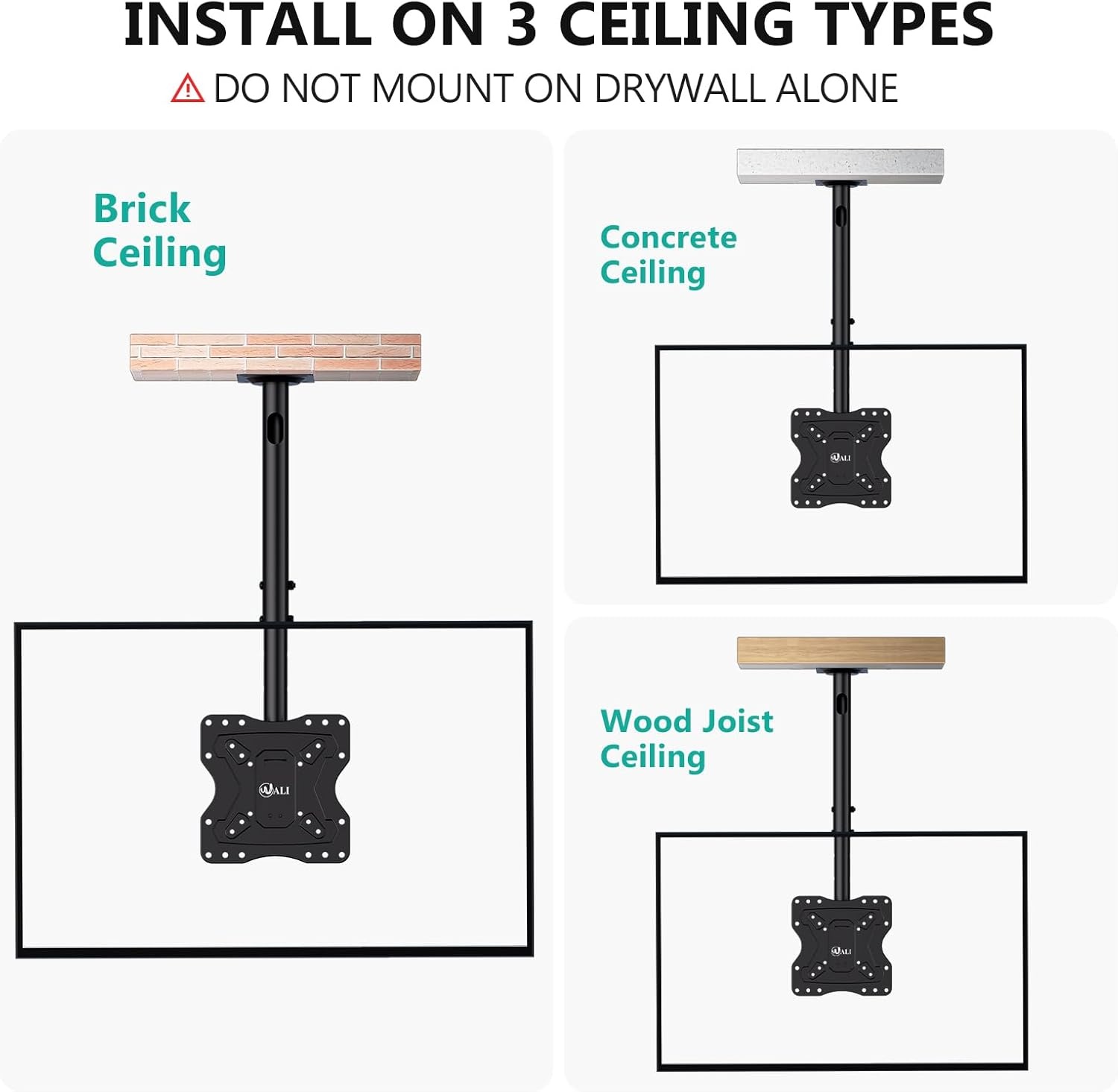 image:imageWALI Ceiling TV Mount for 2665 Inch LCD LED OLED 4K TVs Hanging Pole Ceiling Mount TV Bracket Up Down TV Ceiling Mounts for Gym Patio Gazebo up to 110 lbs Max VESA 400x400mm CM2665 Black200x200mm
