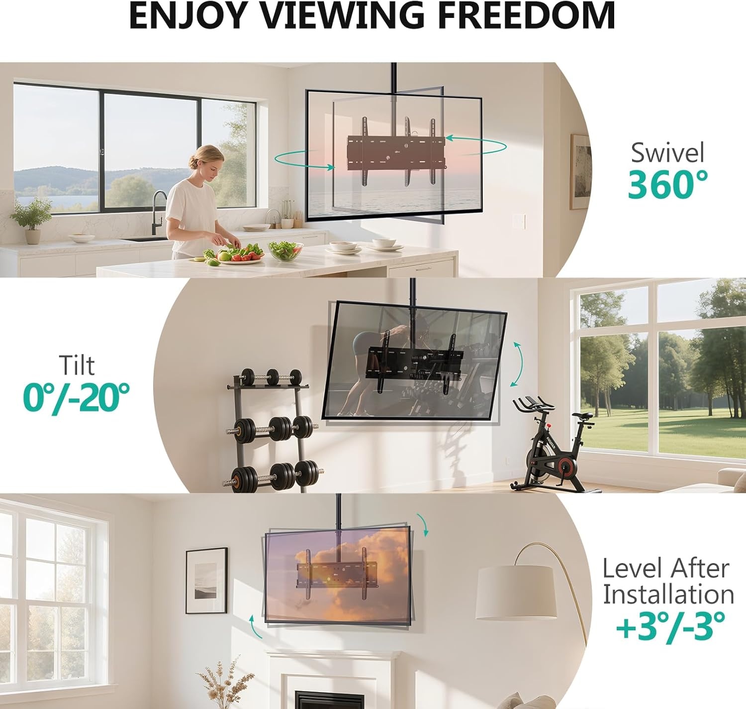 image:imageWALI Ceiling TV Mount for 2665 Inch LCD LED OLED 4K TVs Hanging Pole Ceiling Mount TV Bracket Up Down TV Ceiling Mounts for Gym Patio Gazebo up to 110 lbs Max VESA 400x400mm CM2665 Black800x400mm