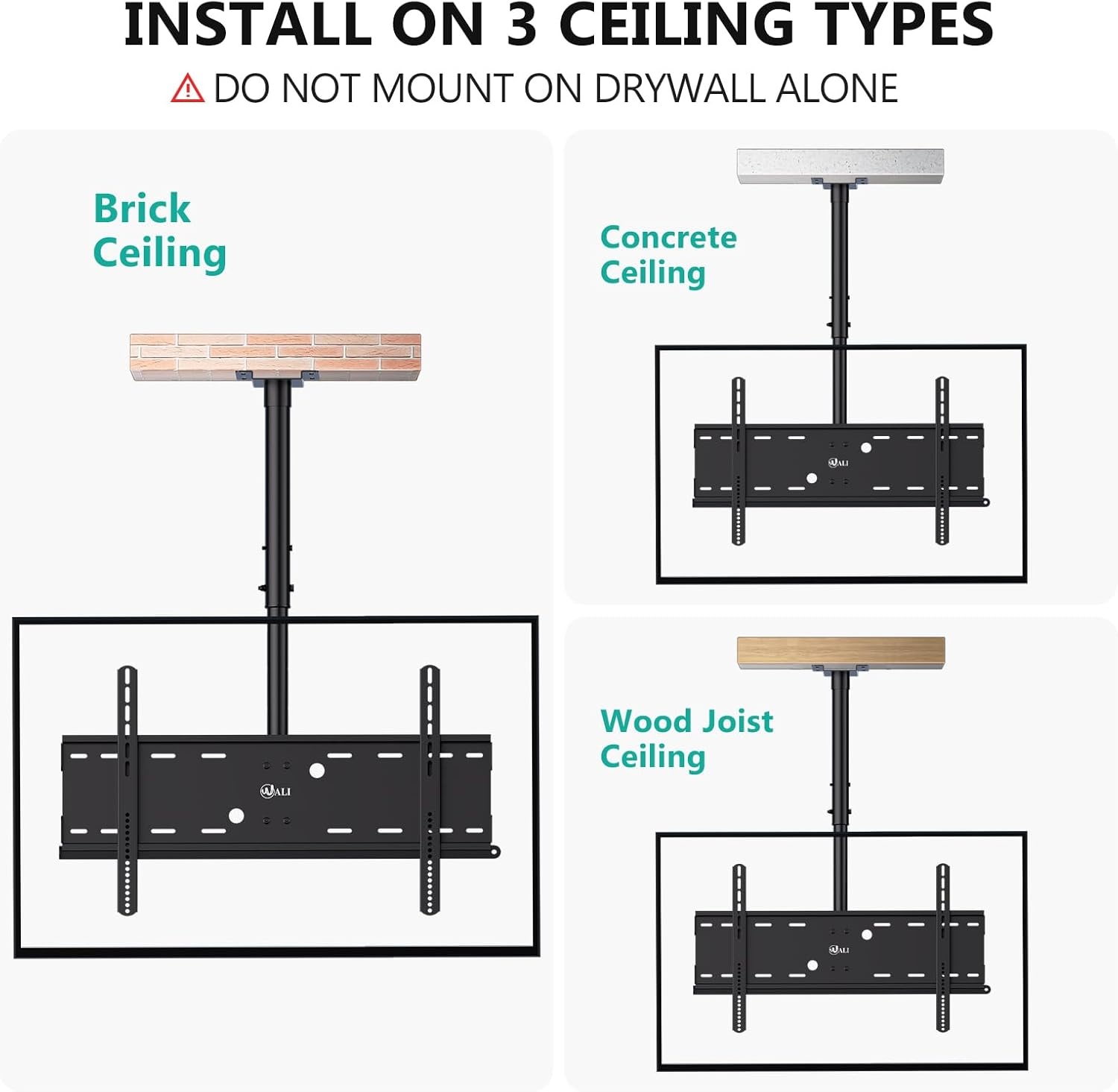 image:imageWALI Ceiling TV Mount for 2665 Inch LCD LED OLED 4K TVs Hanging Pole Ceiling Mount TV Bracket Up Down TV Ceiling Mounts for Gym Patio Gazebo up to 110 lbs Max VESA 400x400mm CM2665 Black800x400mm