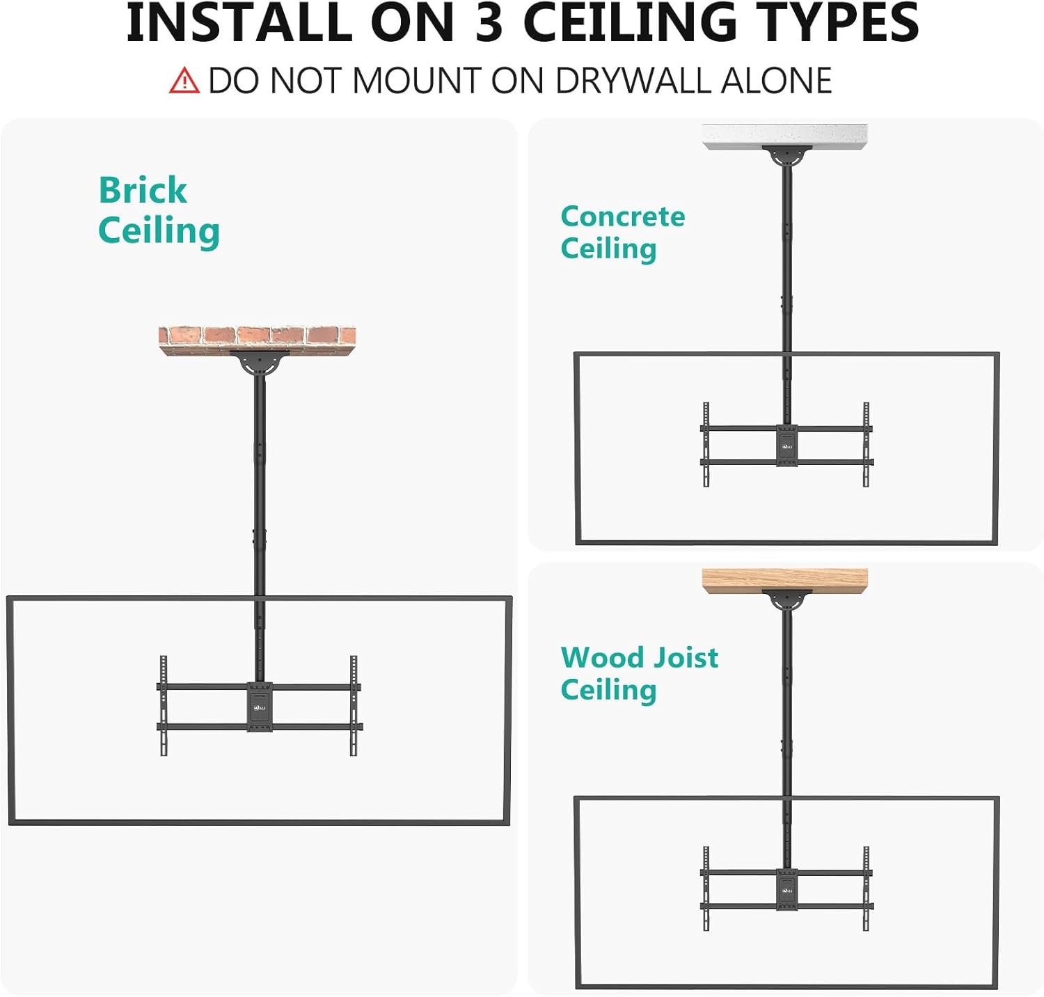 image:imageWALI Ceiling TV Mount for 2665 Inch LCD LED OLED 4K TVs Hanging Pole Ceiling Mount TV Bracket Up Down TV Ceiling Mounts for Gym Patio Gazebo up to 110 lbs Max VESA 400x400mm CM2665 Black800x400mm