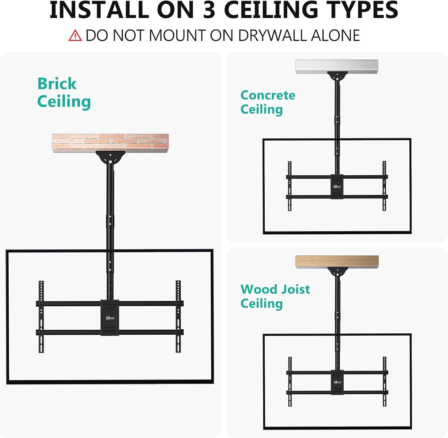 image:imageWALI Ceiling TV Mount for 2665 Inch LCD LED OLED 4K TVs Hanging Pole Ceiling Mount TV Bracket Up Down TV Ceiling Mounts for Gym Patio Gazebo up to 110 lbs Max VESA 400x400mm CM2665 Black800x400mm