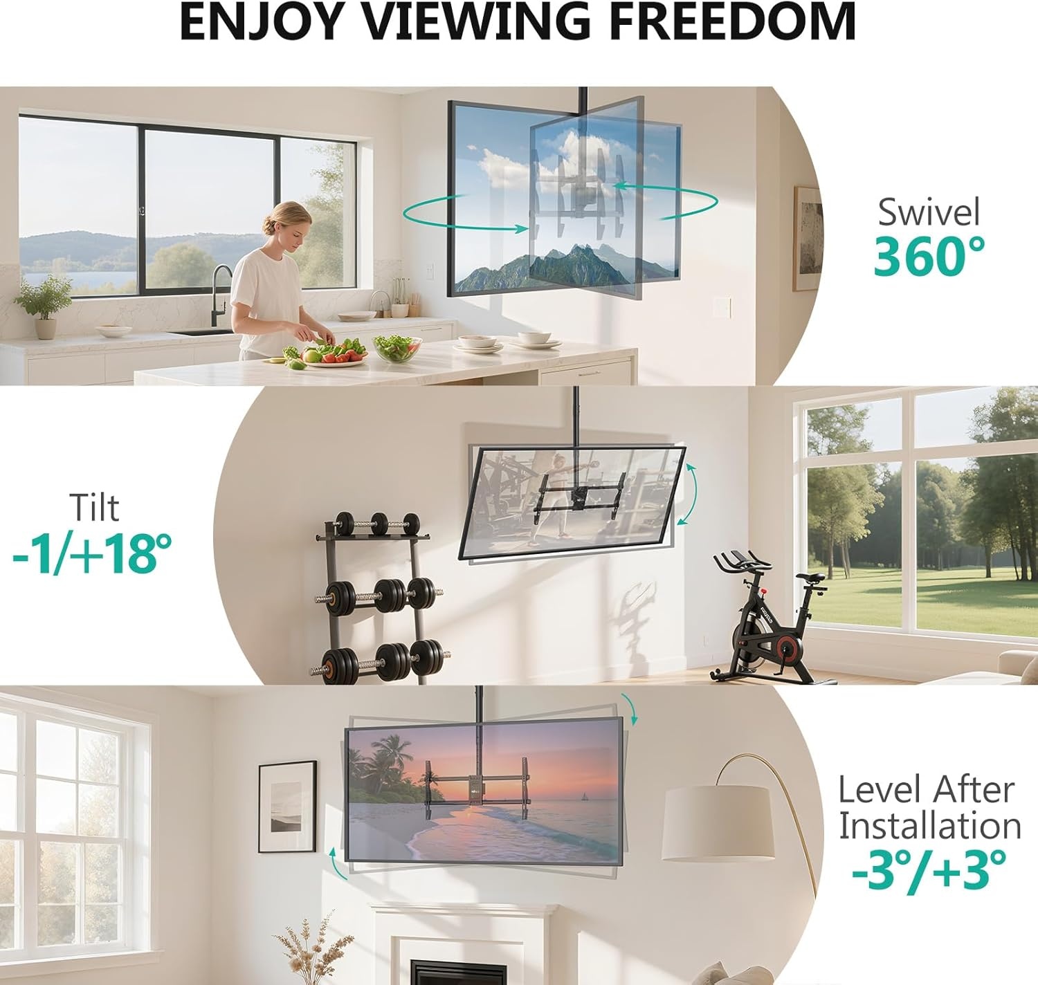 image:imageWALI Ceiling TV Mount for 2665 Inch LCD LED OLED 4K TVs Hanging Pole Ceiling Mount TV Bracket Up Down TV Ceiling Mounts for Gym Patio Gazebo up to 110 lbs Max VESA 400x400mm CM2665 Black800x400mm