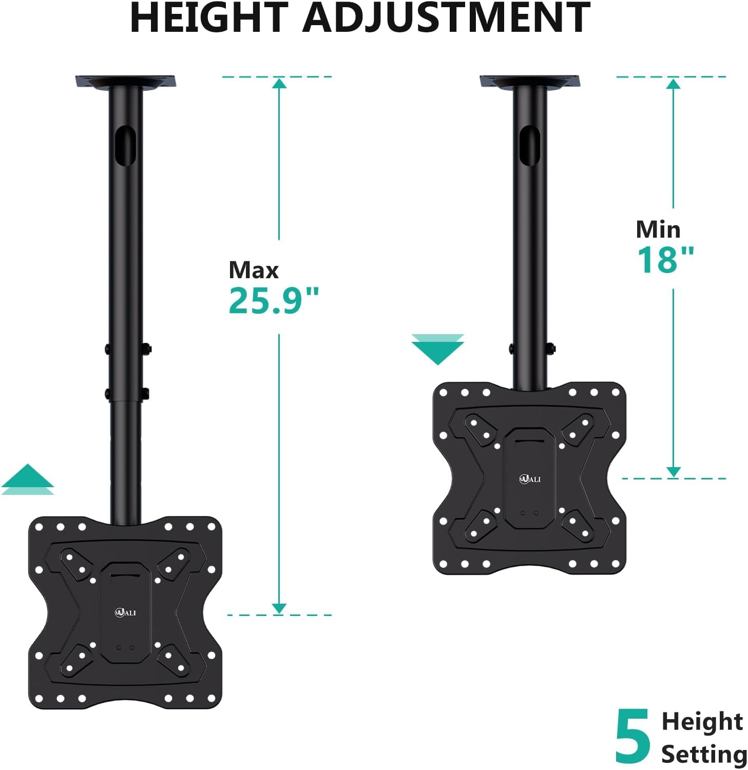 image:imageWALI Ceiling TV Mount for 2665 Inch LCD LED OLED 4K TVs Hanging Pole Ceiling Mount TV Bracket Up Down TV Ceiling Mounts for Gym Patio Gazebo up to 110 lbs Max VESA 400x400mm CM2665 Black200x200mm