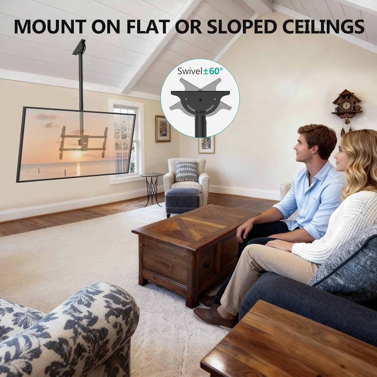 image:imageWALI Ceiling TV Mount for 2665 Inch LCD LED OLED 4K TVs Hanging Pole Ceiling Mount TV Bracket Up Down TV Ceiling Mounts for Gym Patio Gazebo up to 110 lbs Max VESA 400x400mm CM2665 Black800x400mm