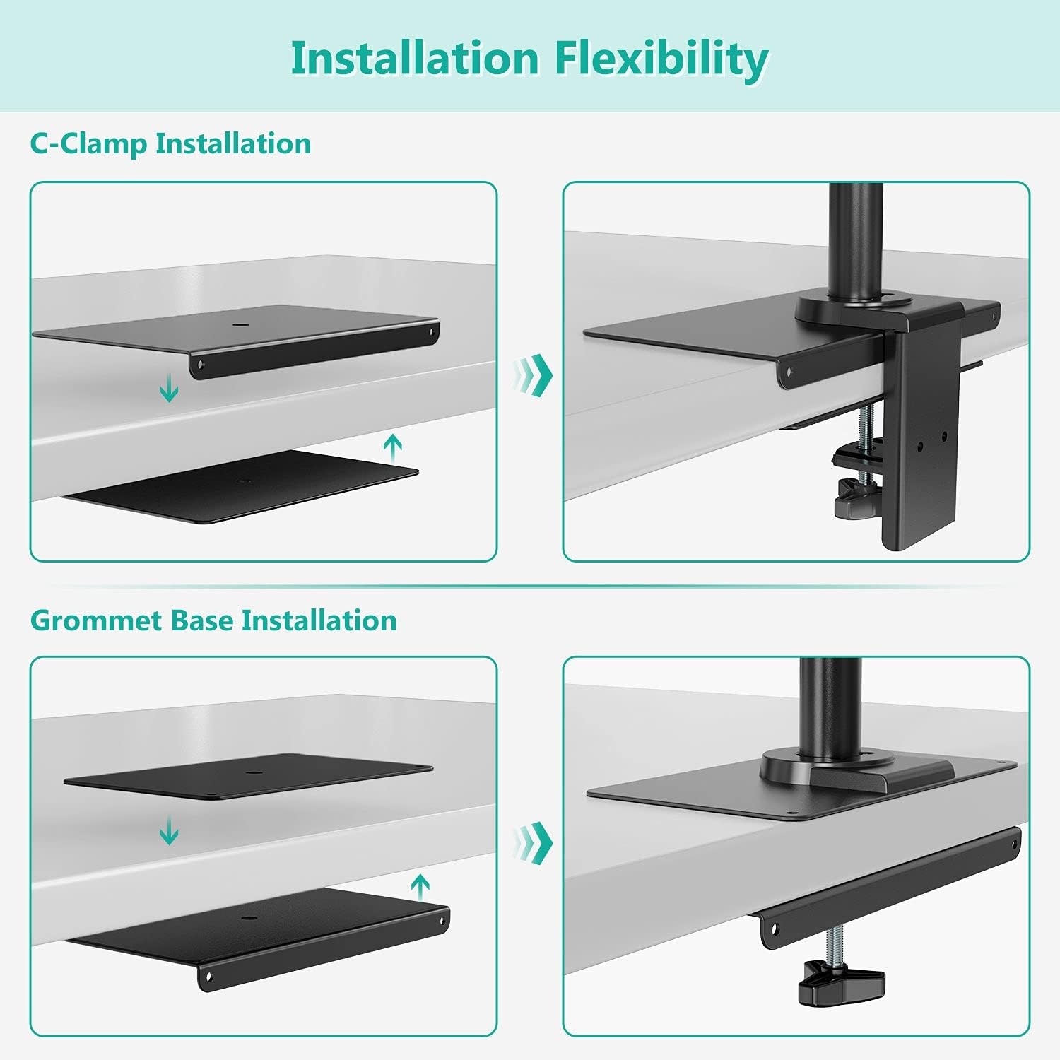 image:imageWALI Computer Monitor Arm Clamp C Bracket Clamp Steel Reinforcement for Most Monitor Mount Stand Grommet C Clamp Installation CGRPW WhiteBlack