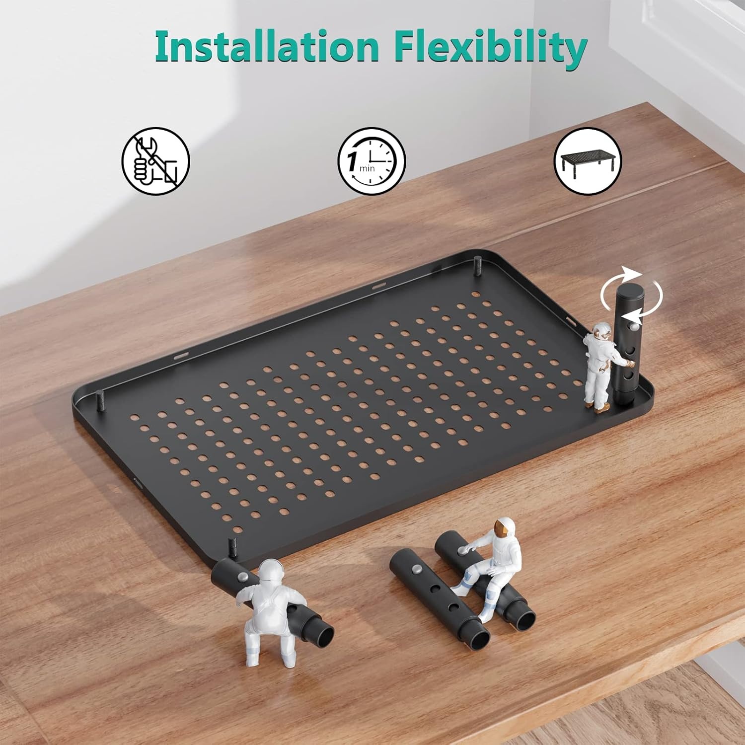 image:imageWALI Computer Monitor Stand for Desk Adjustable Laptop Riser Desk Monitor Stand Underneath Storage for Office School Supplies PTT001B 1 Pack BlackMetal Black