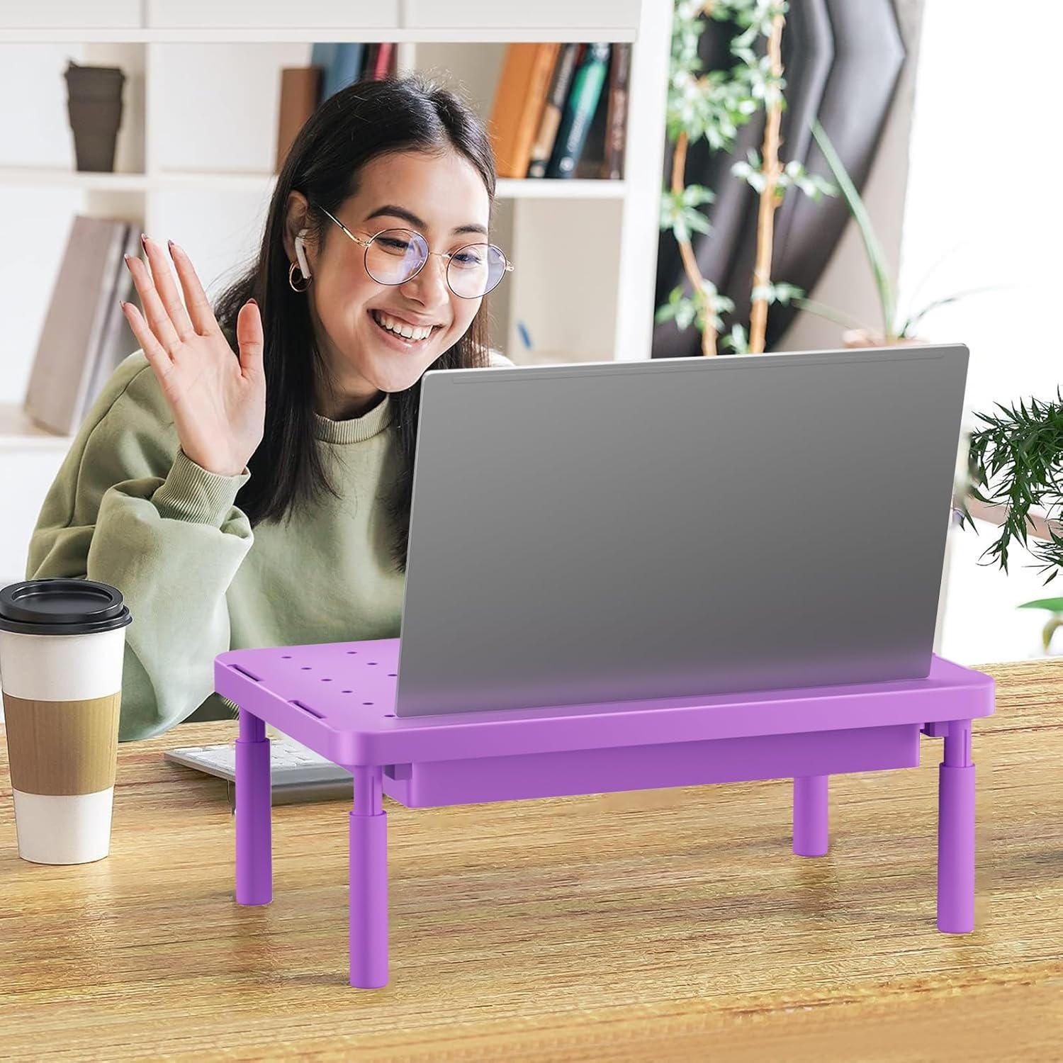 image:imageWALI Computer Monitor Stand for Desk Adjustable Laptop Riser Desk Monitor Stand Underneath Storage for Office School Supplies PTT001B 1 Pack BlackViolet