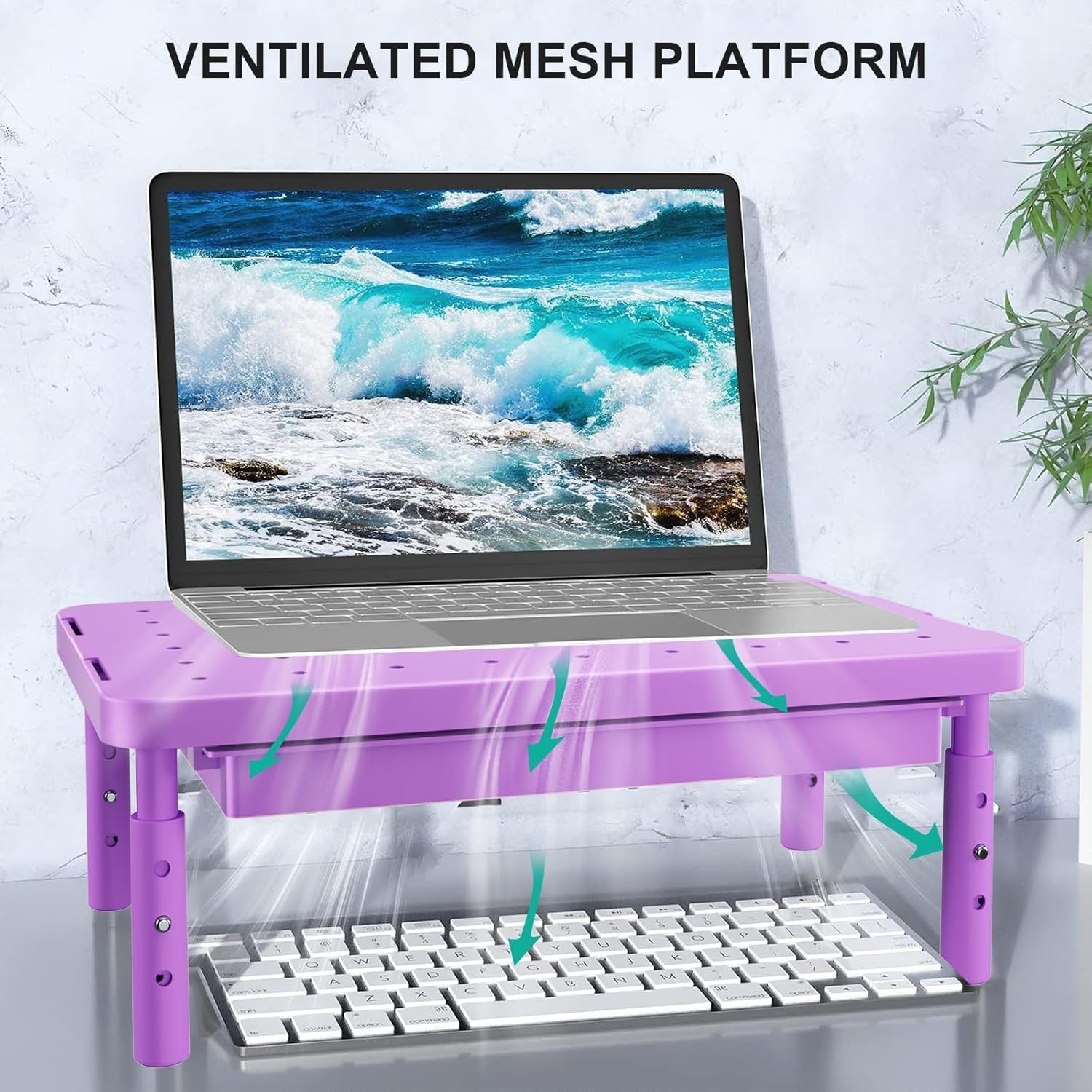 image:imageWALI Computer Monitor Stand for Desk Adjustable Laptop Riser Desk Monitor Stand Underneath Storage for Office School Supplies PTT001B 1 Pack BlackViolet