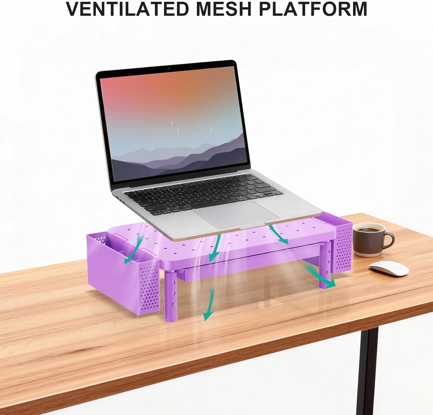 image:imageWALI Computer Monitor Stand for Desk Adjustable Laptop Riser Desk Monitor Stand Underneath Storage for Office School Supplies PTT001B 1 Pack BlackViolet