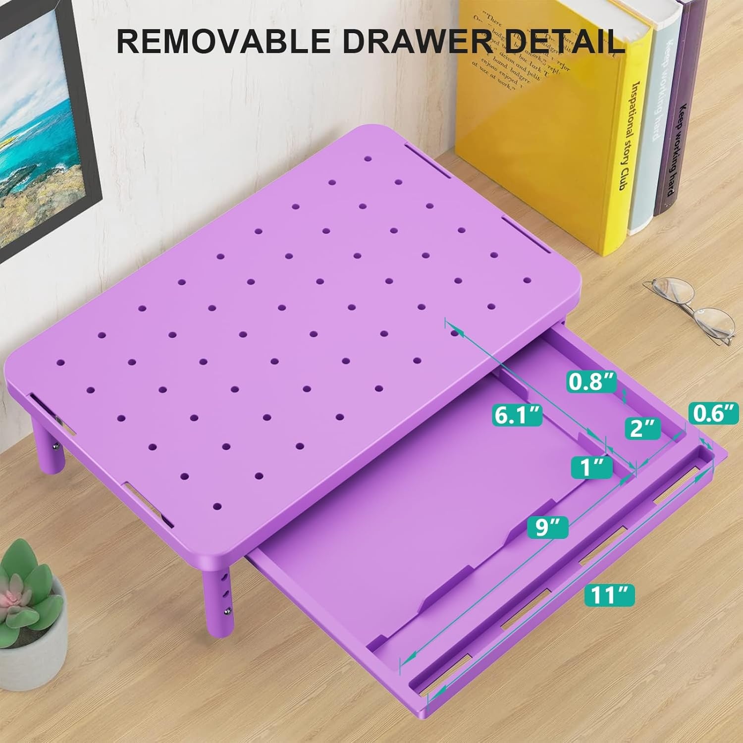 image:imageWALI Computer Monitor Stand for Desk Adjustable Laptop Riser Desk Monitor Stand Underneath Storage for Office School Supplies PTT001B 1 Pack BlackViolet