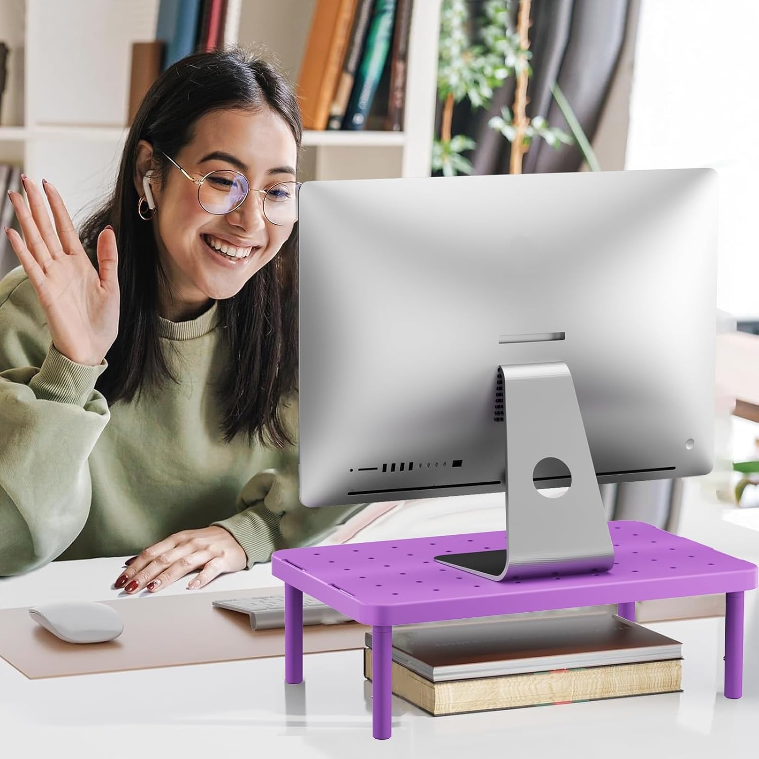 image:imageWALI Computer Monitor Stand for Desk Adjustable Laptop Riser Desk Monitor Stand Underneath Storage for Office School Supplies PTT001B 1 Pack BlackViolet