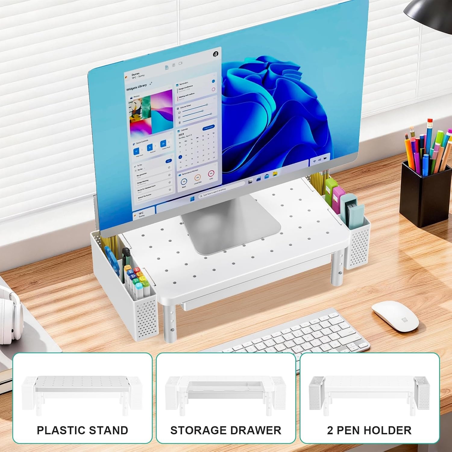 image:imageWALI Computer Monitor Stand for Desk Adjustable Laptop Riser Desk Monitor Stand Underneath Storage for Office School Supplies PTT001B 1 Pack BlackWhite