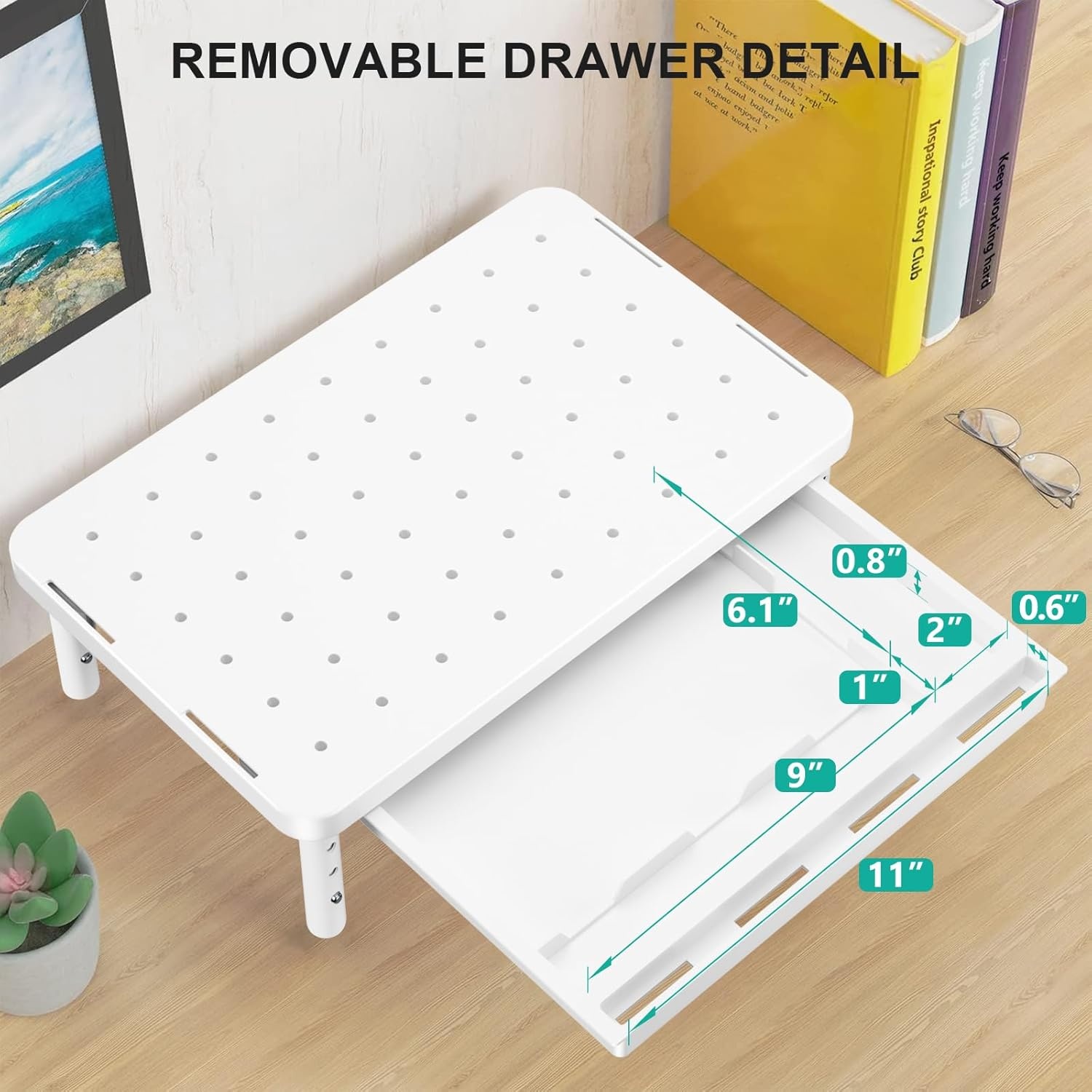 image:imageWALI Computer Monitor Stand for Desk Adjustable Laptop Riser Desk Monitor Stand Underneath Storage for Office School Supplies PTT001B 1 Pack BlackWhite
