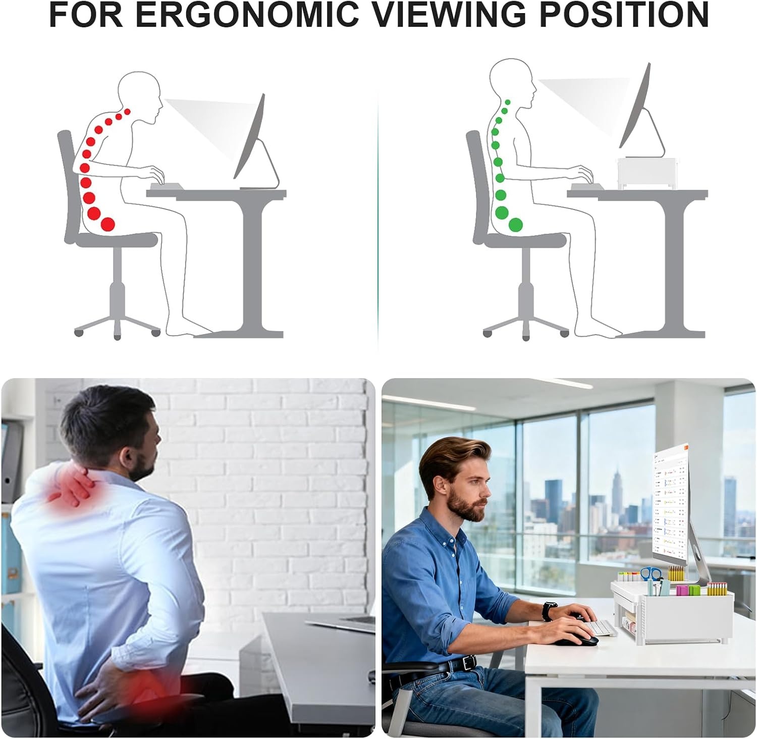 image:imageWALI Computer Monitor Stand for Desk Adjustable Laptop Riser Desk Monitor Stand Underneath Storage for Office School Supplies PTT001B 1 Pack BlackWhite