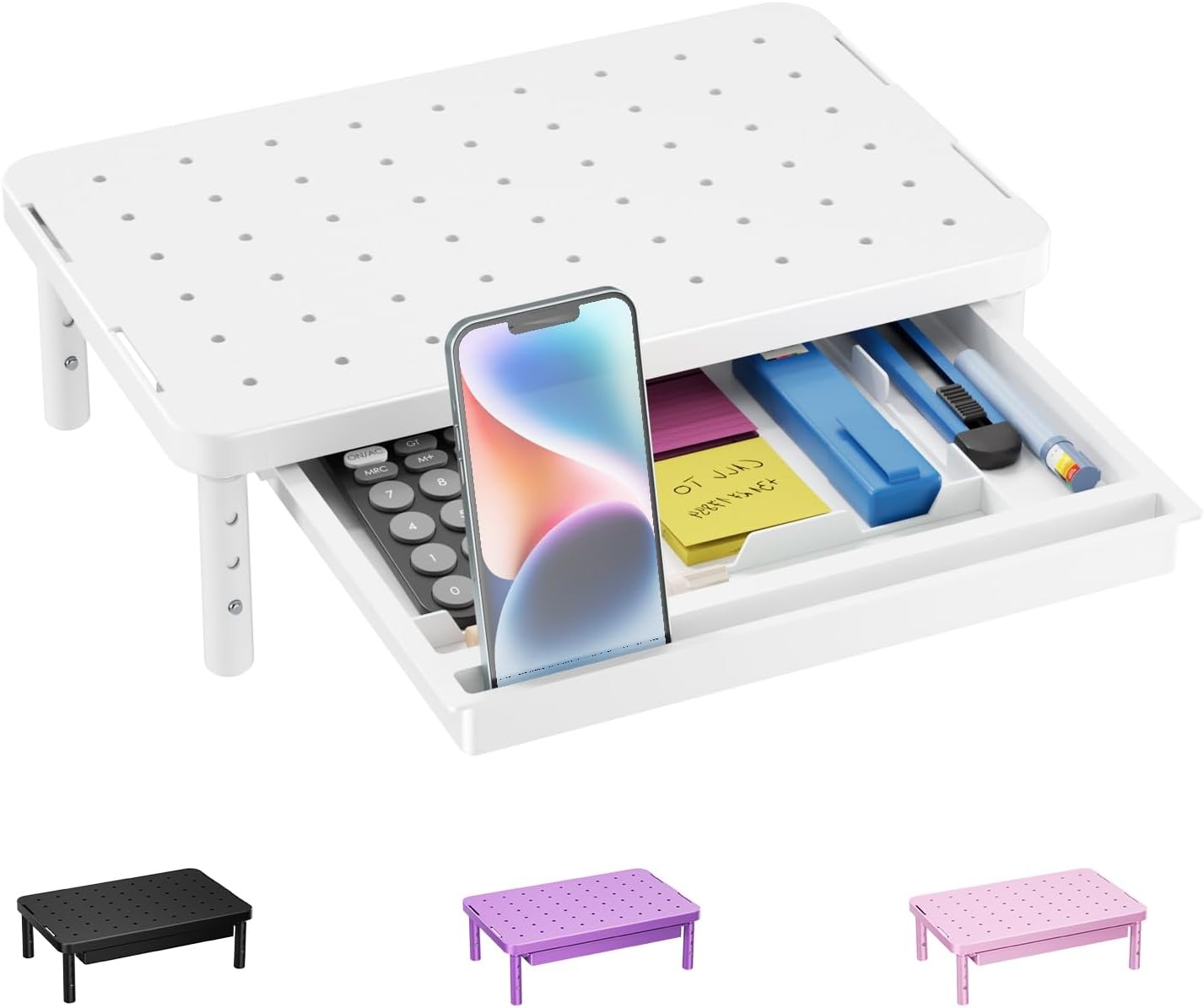 image:imageWALI Computer Monitor Stand for Desk Adjustable Laptop Riser Desk Monitor Stand Underneath Storage for Office School Supplies PTT001B 1 Pack BlackWhite