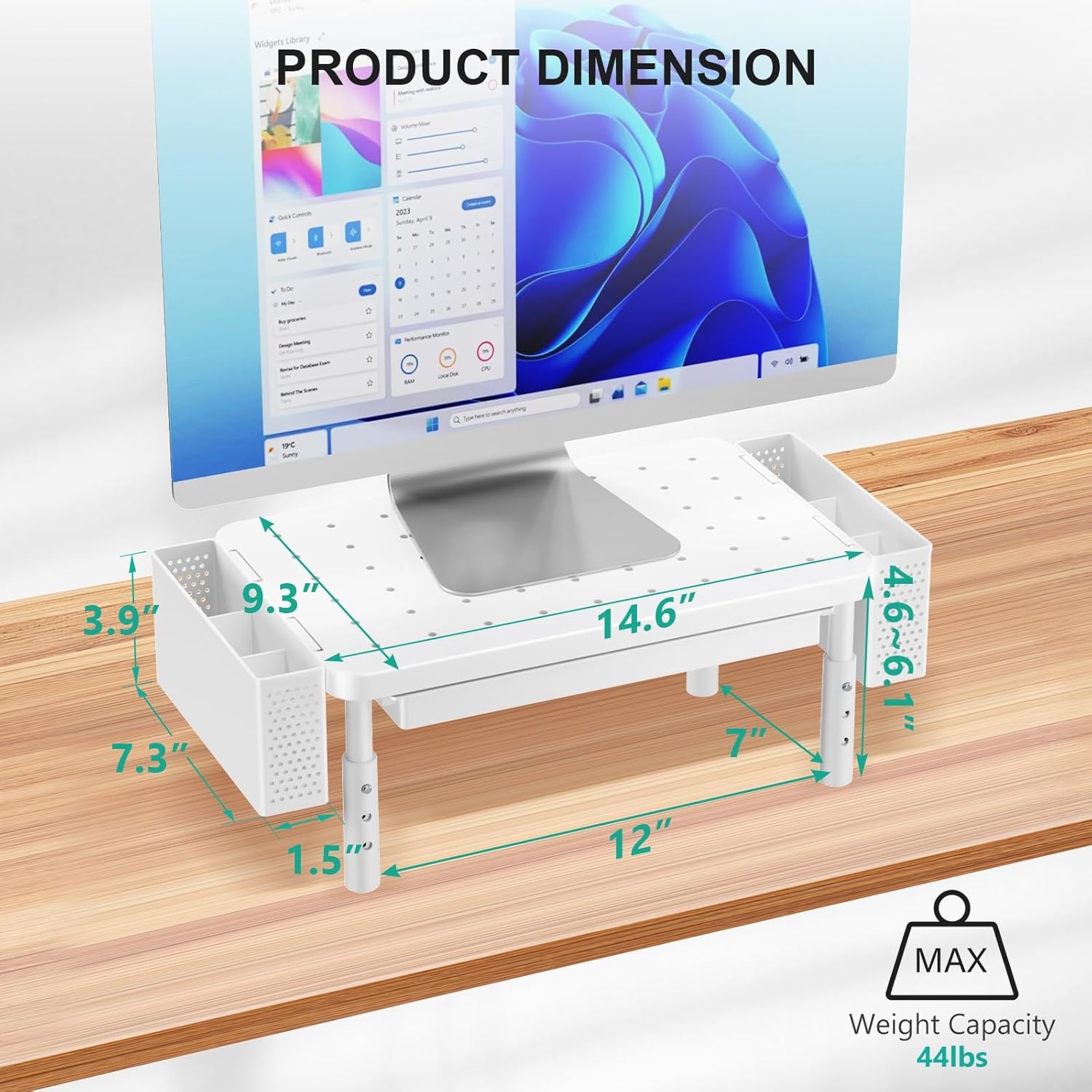 image:imageWALI Computer Monitor Stand for Desk Adjustable Laptop Riser Desk Monitor Stand Underneath Storage for Office School Supplies PTT001B 1 Pack BlackWhite