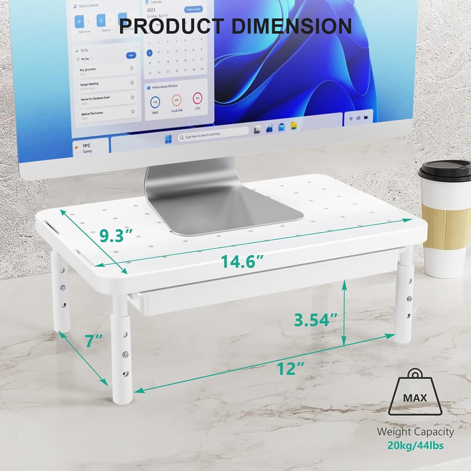 image:imageWALI Computer Monitor Stand for Desk Adjustable Laptop Riser Desk Monitor Stand Underneath Storage for Office School Supplies PTT001B 1 Pack BlackWhite