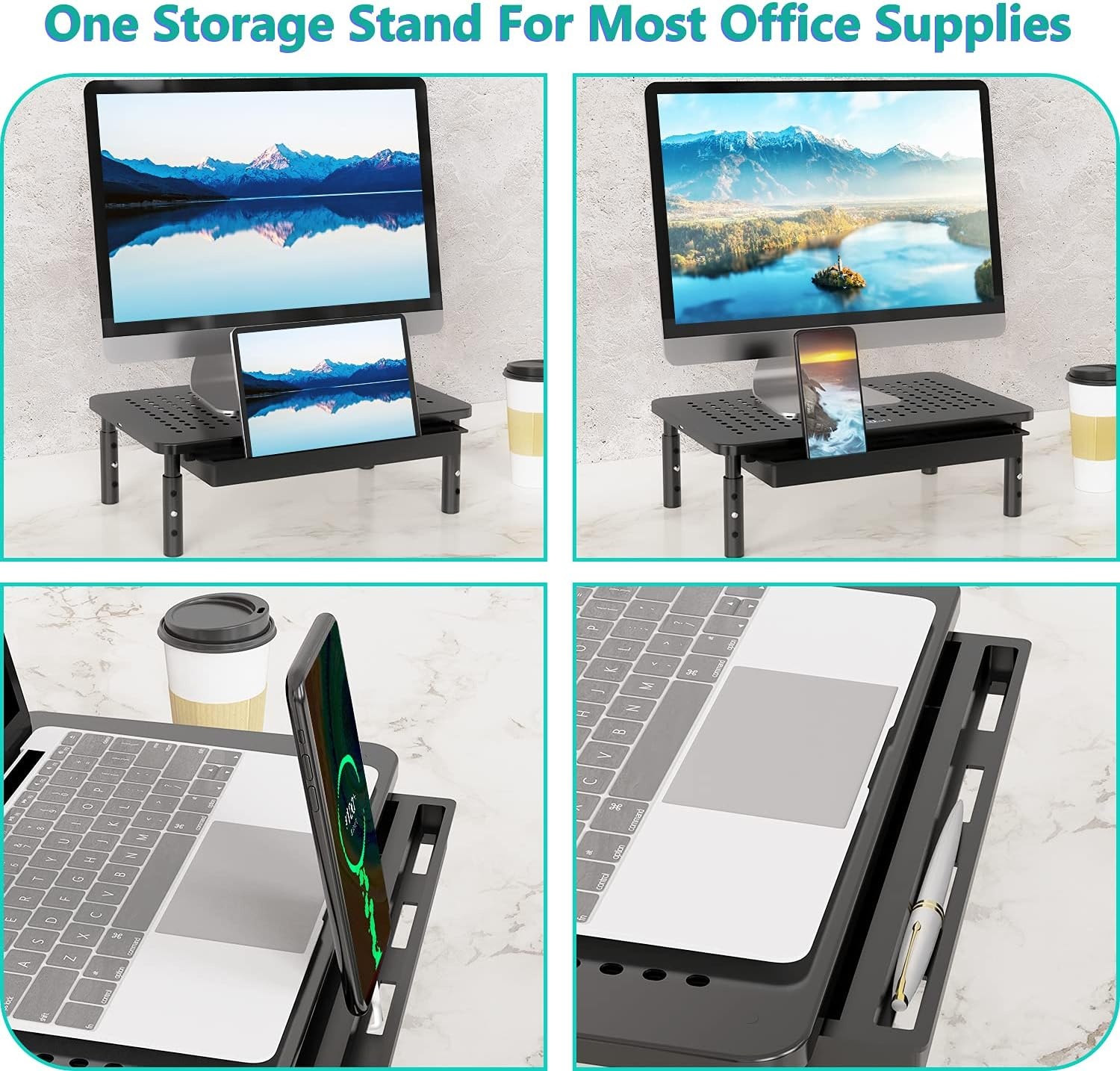 image:imageWALI Computer Monitor Stand with Storage Desk Monitor Riser 3 Height Adjustable Laptop Riser with Airflow Vents Desk Organizer for Computer Laptop Printer Notebook STT003DB 1 Pack Black