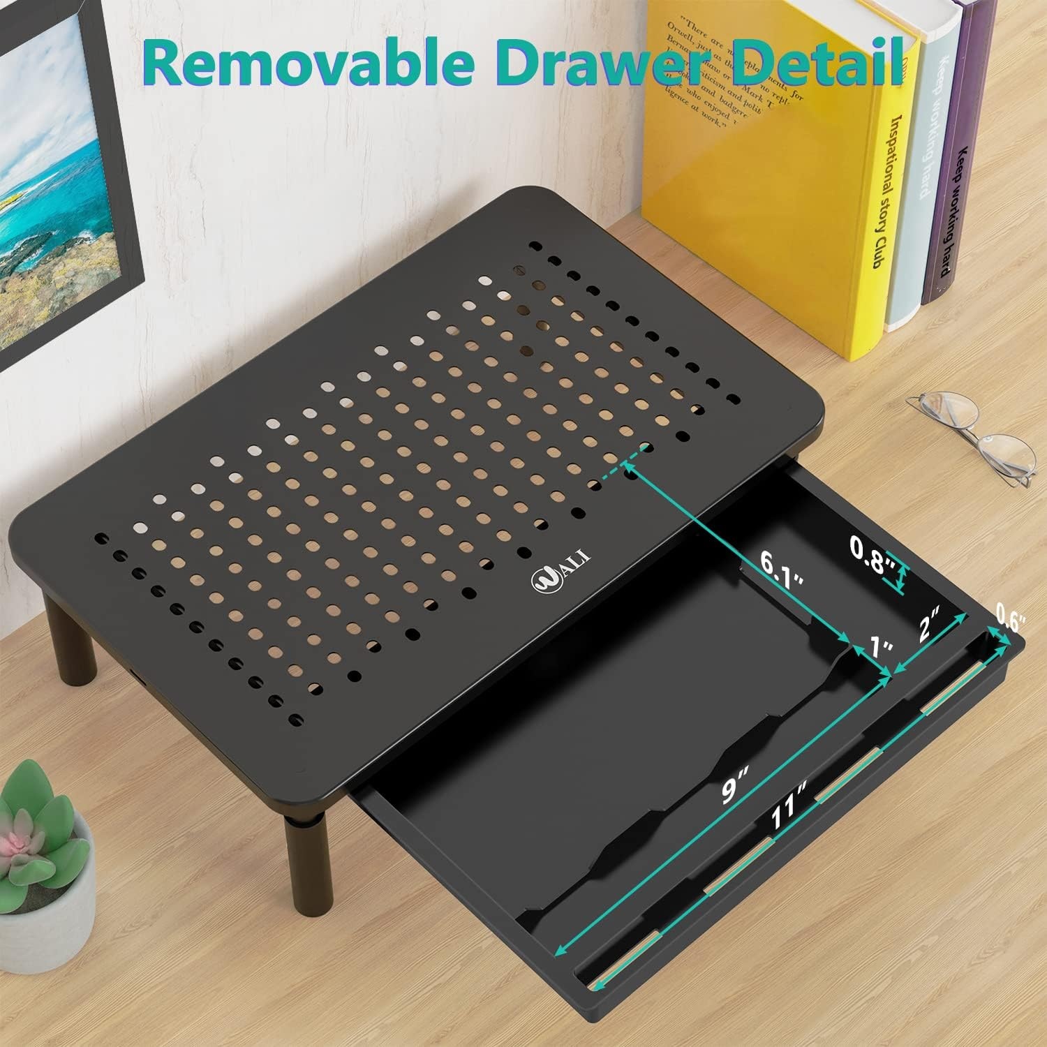 image:imageWALI Computer Monitor Stand with Storage Desk Monitor Riser 3 Height Adjustable Laptop Riser with Airflow Vents Desk Organizer for Computer Laptop Printer Notebook STT003DB 1 Pack Black