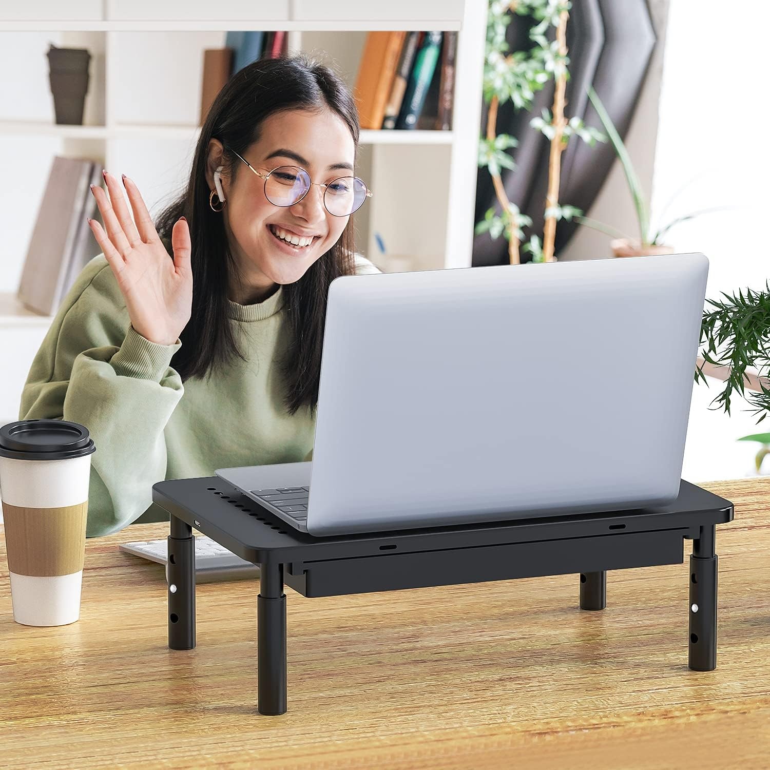 image:imageWALI Computer Monitor Stand with Storage Desk Monitor Riser 3 Height Adjustable Laptop Riser with Airflow Vents Desk Organizer for Computer Laptop Printer Notebook STT003DB 1 Pack Black