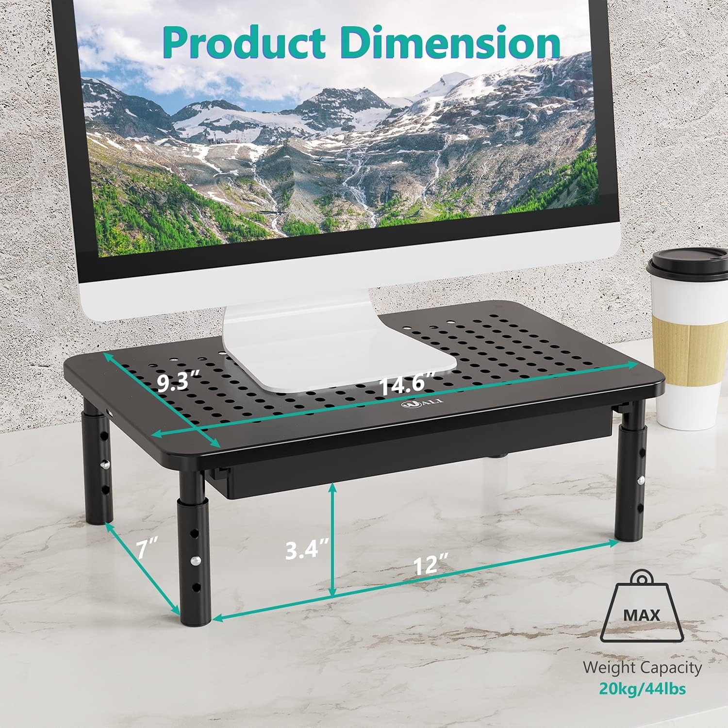 image:imageWALI Computer Monitor Stand with Storage Desk Monitor Riser 3 Height Adjustable Laptop Riser with Airflow Vents Desk Organizer for Computer Laptop Printer Notebook STT003DB 1 Pack Black