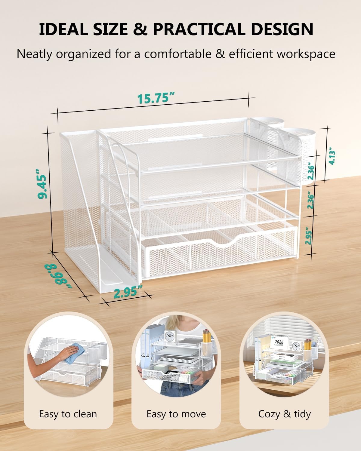 image:imageWALI Desk File Organizer 4 Tier Desktop Paper Letter Tray Organizer with Drawer and 2 Pen Holders Office Desk Accessories amp Workspace Organizers for Office Home SuppliesDO005DHW 1 Pack WhiteWhite
