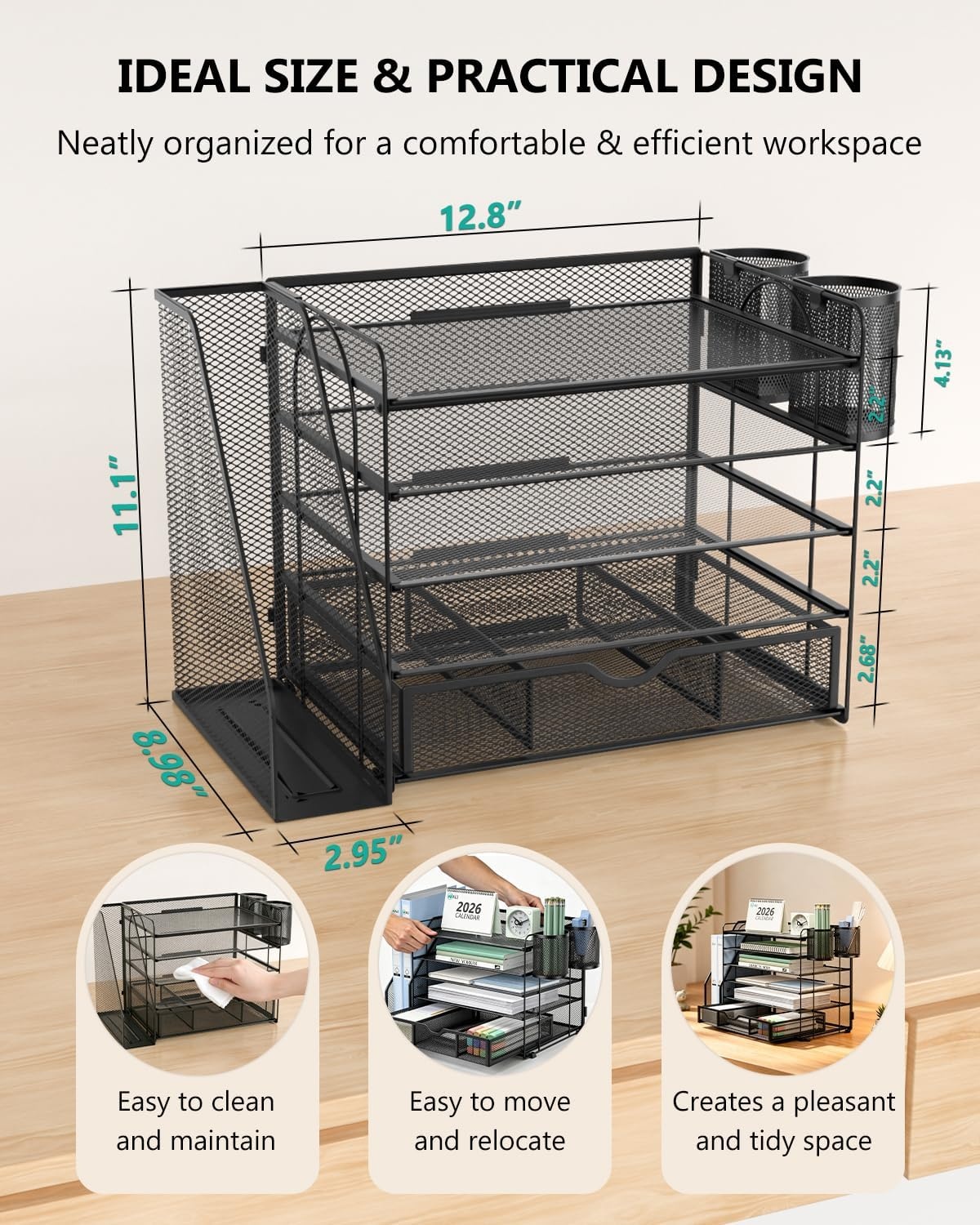 image:imageWALI Desk File Organizer 4 Tier Desktop Paper Letter Tray Organizer with Drawer and 2 Pen Holders Office Desk Accessories amp Workspace Organizers for Office Home SuppliesDO005DHW 1 Pack WhiteBlack