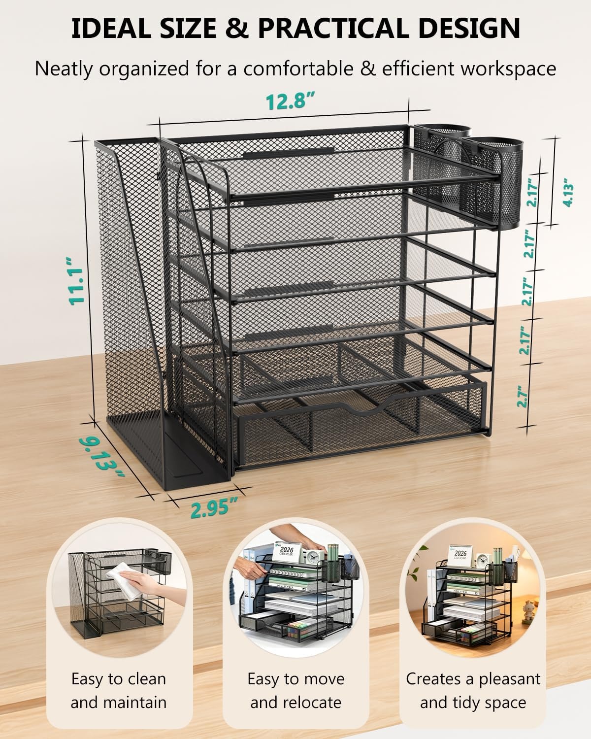 image:imageWALI Desk File Organizer 4 Tier Desktop Paper Letter Tray Organizer with Drawer and 2 Pen Holders Office Desk Accessories amp Workspace Organizers for Office Home SuppliesDO005DHW 1 Pack WhiteBlack