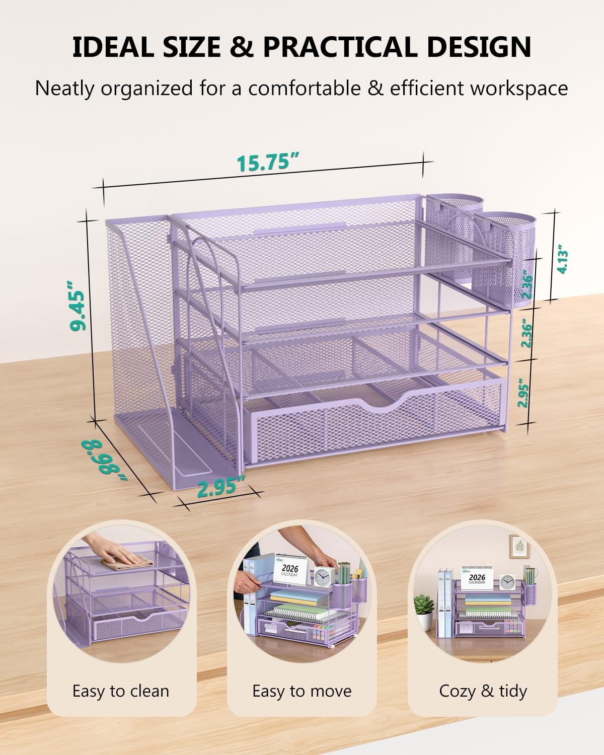 image:imageWALI Desk File Organizer 4 Tier Desktop Paper Letter Tray Organizer with Drawer and 2 Pen Holders Office Desk Accessories amp Workspace Organizers for Office Home SuppliesDO005DHW 1 Pack WhitePurple