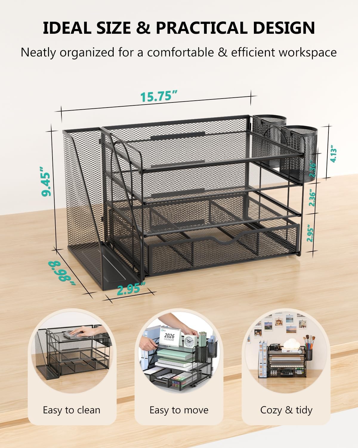 image:imageWALI Desk File Organizer 4 Tier Desktop Paper Letter Tray Organizer with Drawer and 2 Pen Holders Office Desk Accessories amp Workspace Organizers for Office Home SuppliesDO005DHW 1 Pack WhiteBlack