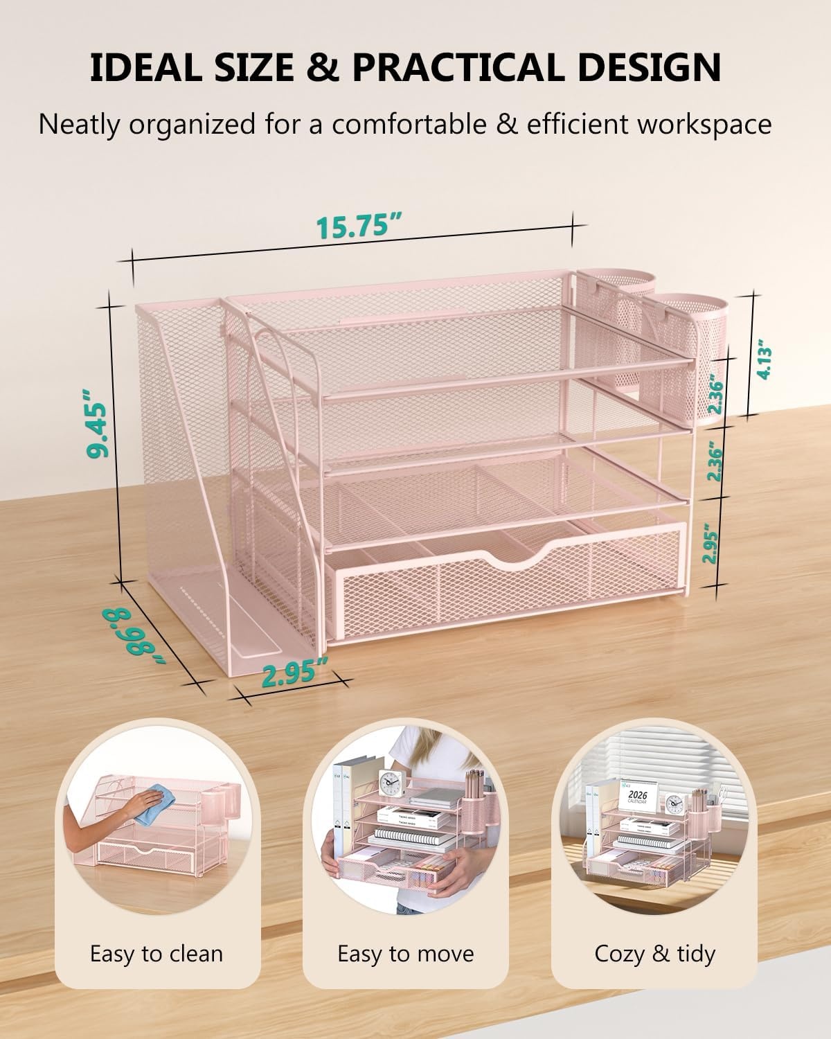 image:imageWALI Desk File Organizer 4 Tier Desktop Paper Letter Tray Organizer with Drawer and 2 Pen Holders Office Desk Accessories amp Workspace Organizers for Office Home SuppliesDO005DHW 1 Pack WhitePink