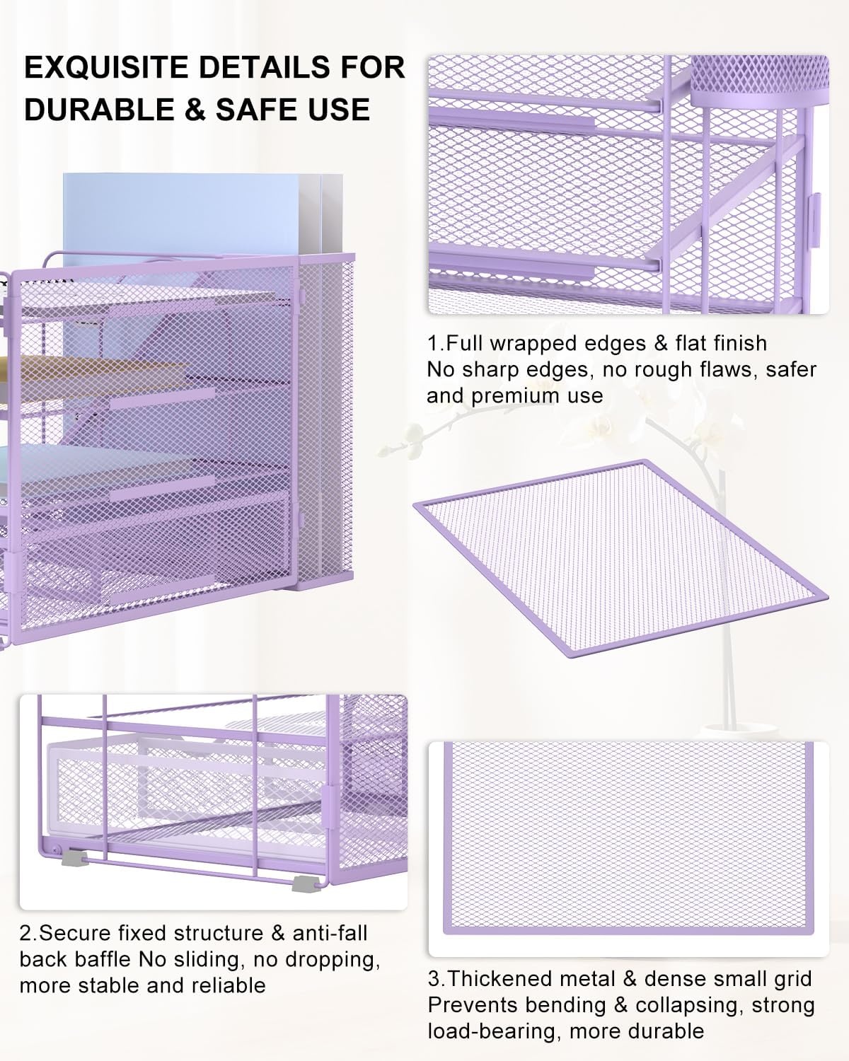 image:imageWALI Desk File Organizer 4 Tier Desktop Paper Letter Tray Organizer with Drawer and 2 Pen Holders Office Desk Accessories amp Workspace Organizers for Office Home SuppliesDO005DHW 1 Pack WhitePurple
