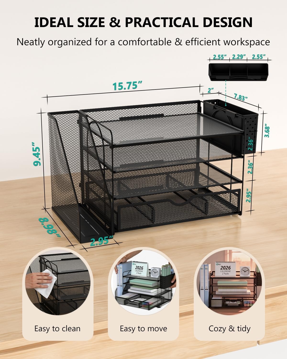 image:imageWALI Desk File Organizer 4 Tier Desktop Paper Letter Tray Organizer with Drawer and 2 Pen Holders Office Desk Accessories amp Workspace Organizers for Office Home SuppliesDO005DHW 1 Pack WhiteBlack