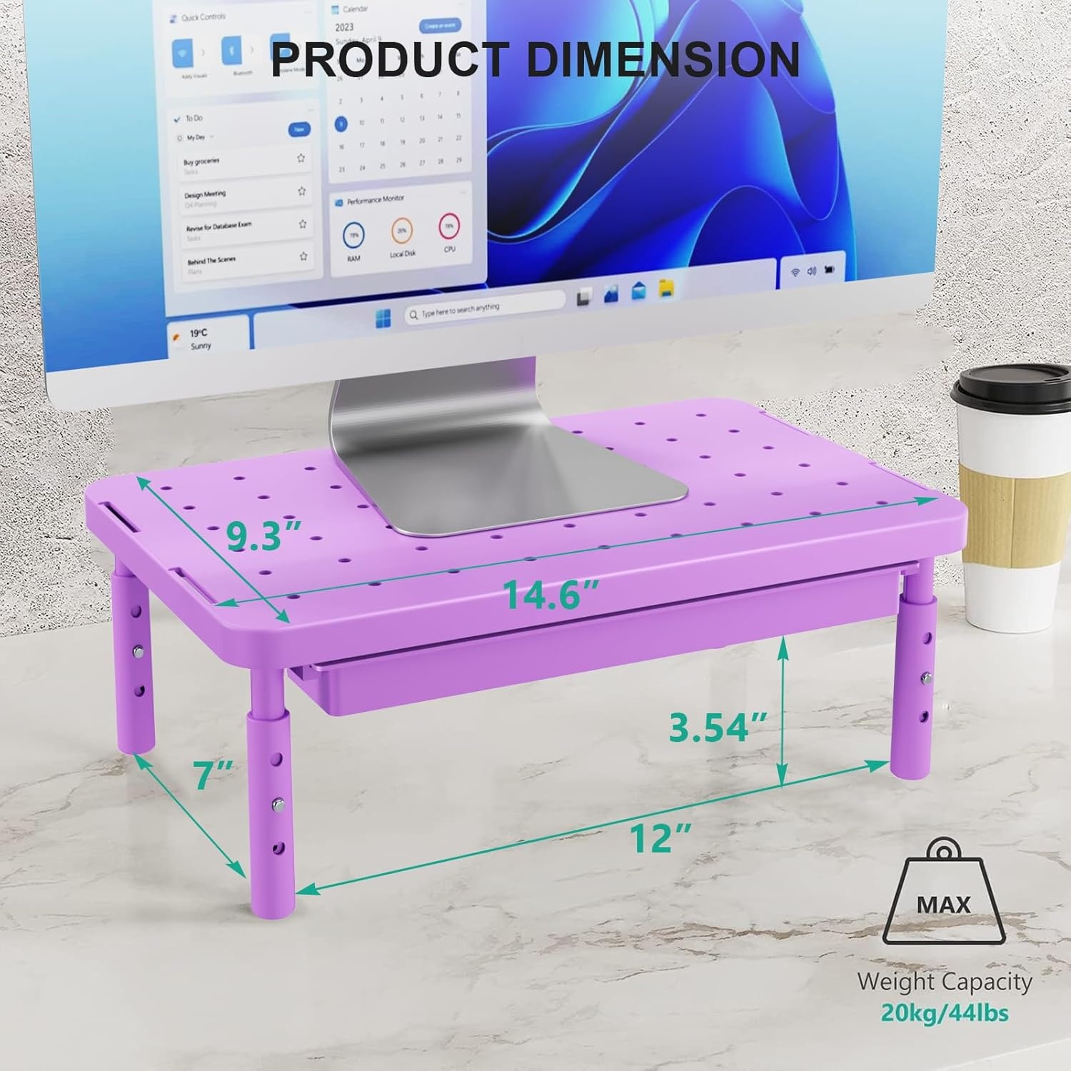 image:imageWALI Dual Monitor Stand for Desk Desk Monitor Riser 3 Height Adjustable Laptop Riser with Airflow Vents Desk Organizer for Computer Laptop Printer Notebook STT0032 2 Pack BlackViolet