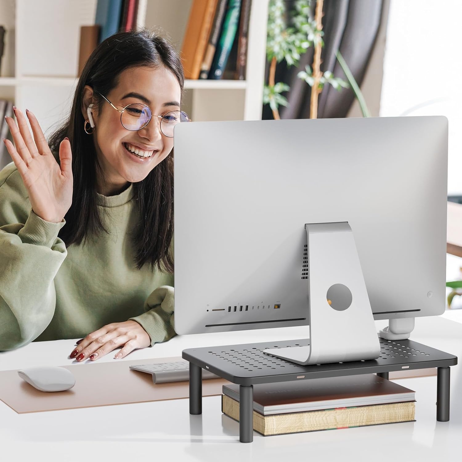 image:imageWALI Dual Monitor Stand for Desk Desk Monitor Riser 3 Height Adjustable Laptop Riser with Airflow Vents Desk Organizer for Computer Laptop Printer Notebook STT0032 2 Pack BlackMetal Black