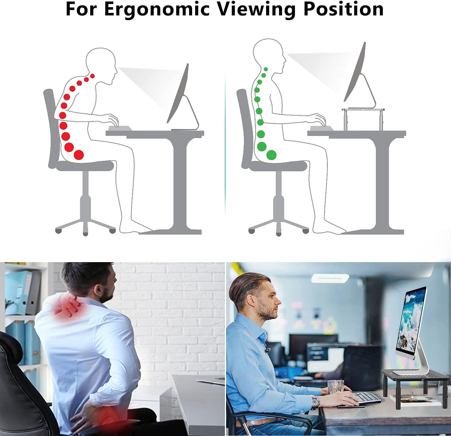 image:imageWALI Dual Monitor Stand for Desk Desk Monitor Riser 3 Height Adjustable Laptop Riser with Airflow Vents Desk Organizer for Computer Laptop Printer Notebook STT0032 2 Pack BlackMetal Black