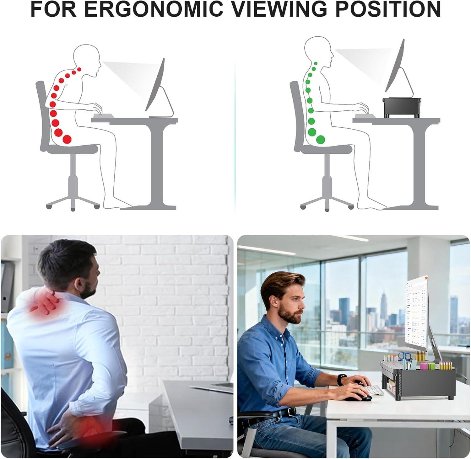 image:imageWALI Dual Monitor Stand for Desk Desk Monitor Riser 3 Height Adjustable Laptop Riser with Airflow Vents Desk Organizer for Computer Laptop Printer Notebook STT0032 2 Pack BlackBlack
