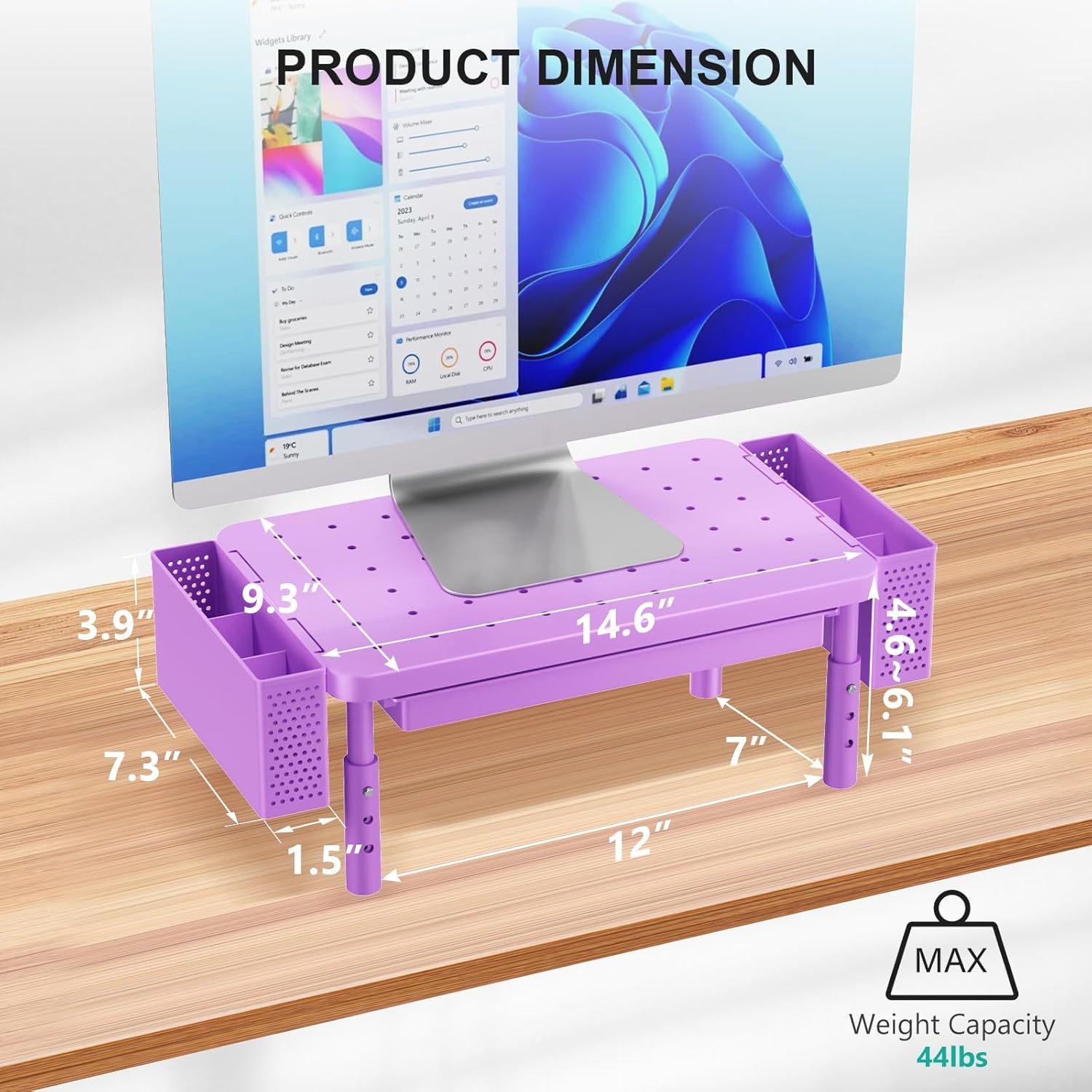 image:imageWALI Dual Monitor Stand for Desk Desk Monitor Riser 3 Height Adjustable Laptop Riser with Airflow Vents Desk Organizer for Computer Laptop Printer Notebook STT0032 2 Pack BlackViolet