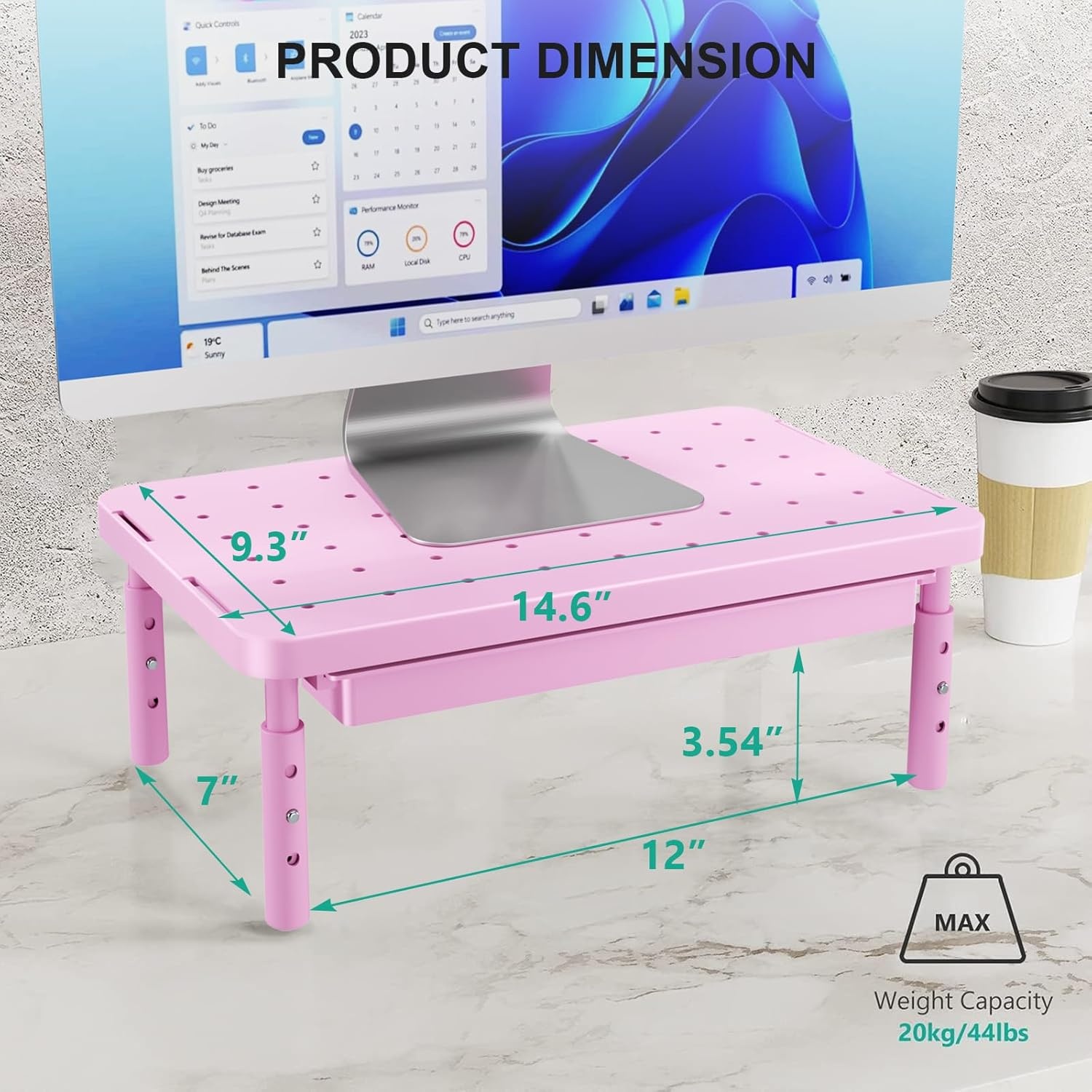 image:imageWALI Dual Monitor Stand for Desk Desk Monitor Riser 3 Height Adjustable Laptop Riser with Airflow Vents Desk Organizer for Computer Laptop Printer Notebook STT0032 2 Pack BlackPink