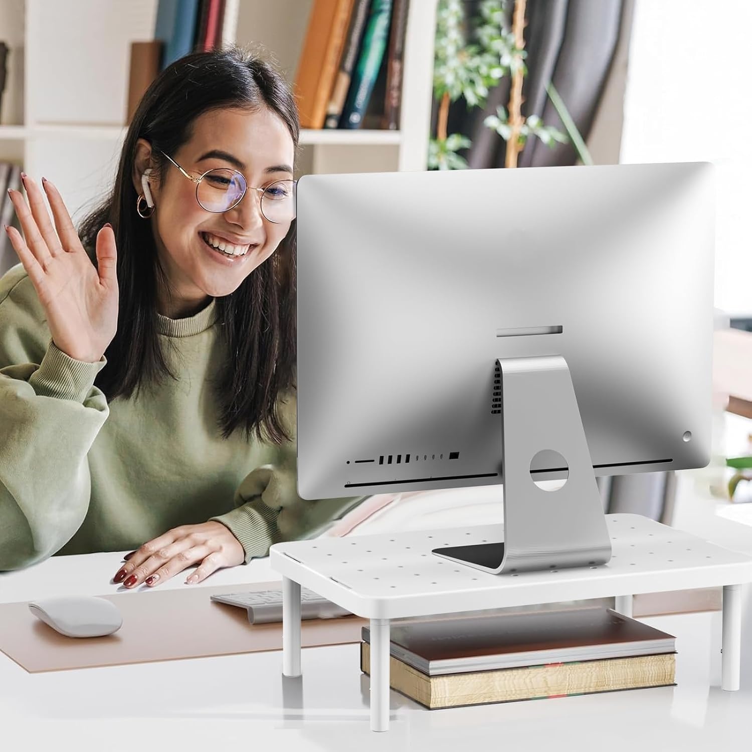 image:imageWALI Dual Monitor Stand for Desk Desk Monitor Riser 3 Height Adjustable Laptop Riser with Airflow Vents Desk Organizer for Computer Laptop Printer Notebook STT0032 2 Pack BlackWhite