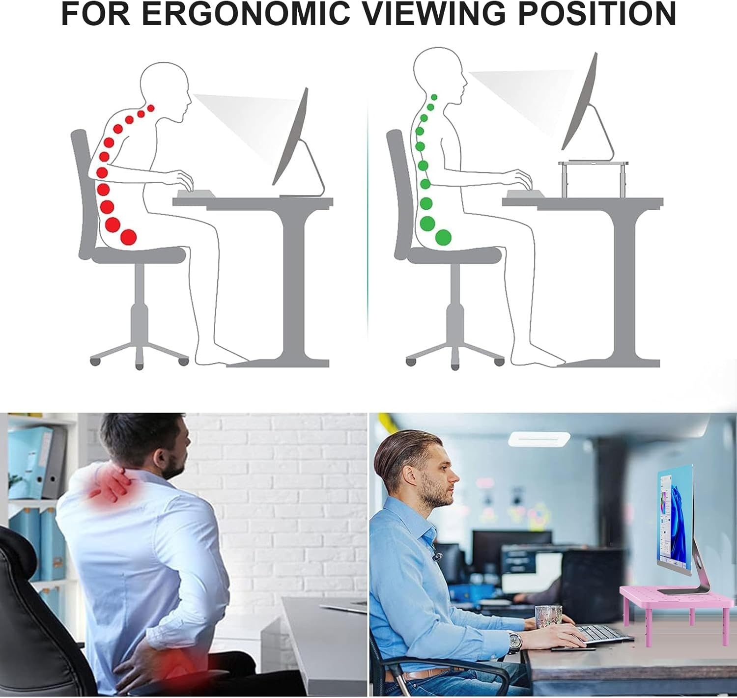 image:imageWALI Dual Monitor Stand for Desk Desk Monitor Riser 3 Height Adjustable Laptop Riser with Airflow Vents Desk Organizer for Computer Laptop Printer Notebook STT0032 2 Pack BlackPink