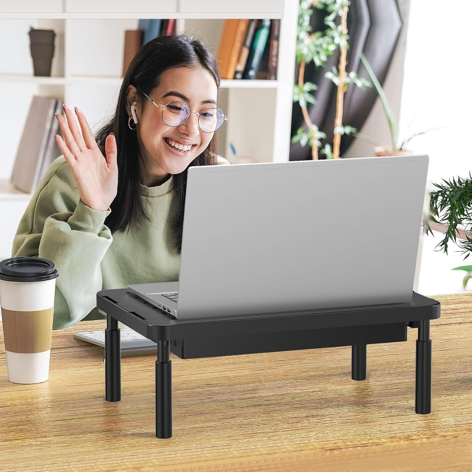 image:imageWALI Dual Monitor Stand for Desk Desk Monitor Riser 3 Height Adjustable Laptop Riser with Airflow Vents Desk Organizer for Computer Laptop Printer Notebook STT0032 2 Pack BlackBlack