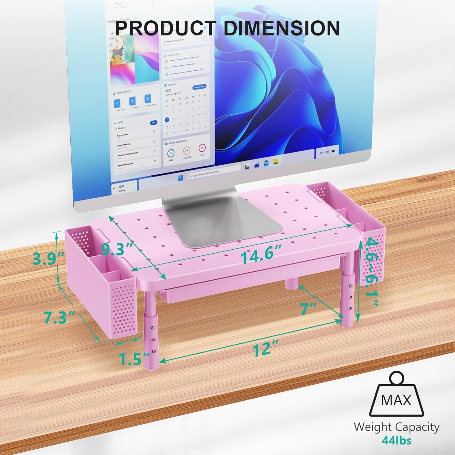 image:imageWALI Dual Monitor Stand for Desk Desk Monitor Riser 3 Height Adjustable Laptop Riser with Airflow Vents Desk Organizer for Computer Laptop Printer Notebook STT0032 2 Pack BlackPink